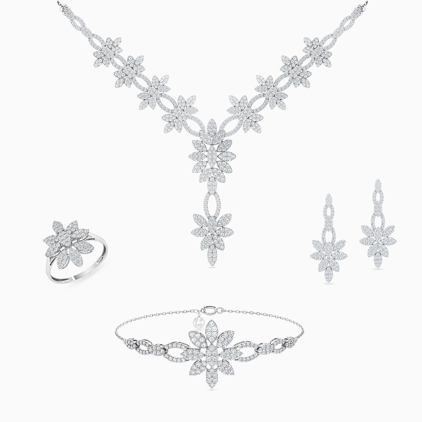 Flower Cubic Zirconia Full Set in 18K Gold (4 Pieces) Flower Cubic Zirconia Full Set in 18K Gold (4 Pieces)