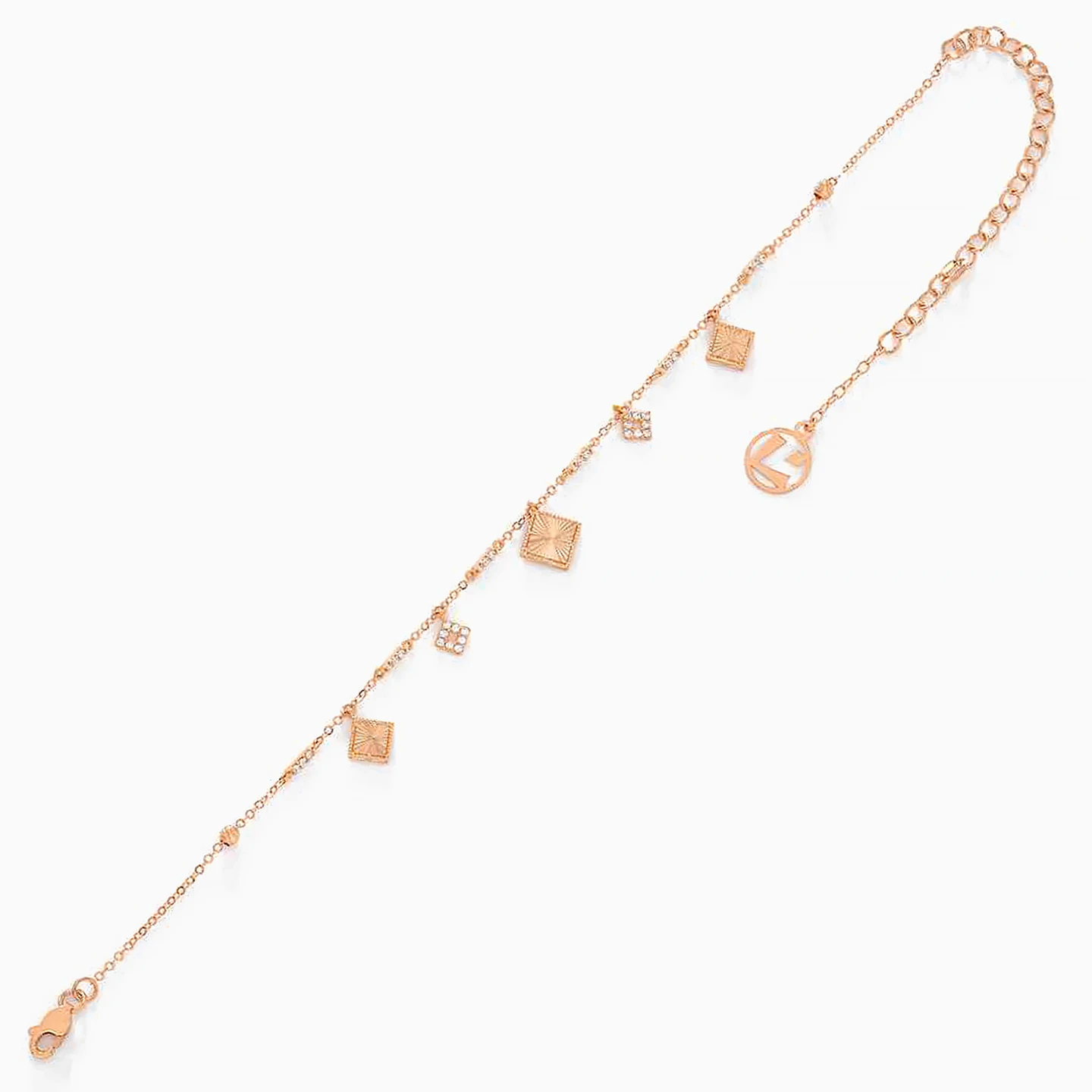 Square Cubic Zirconia Chain Anklet in 21K Gold - 2 Square Cubic Zirconia Chain Anklet in 21K Gold - 2