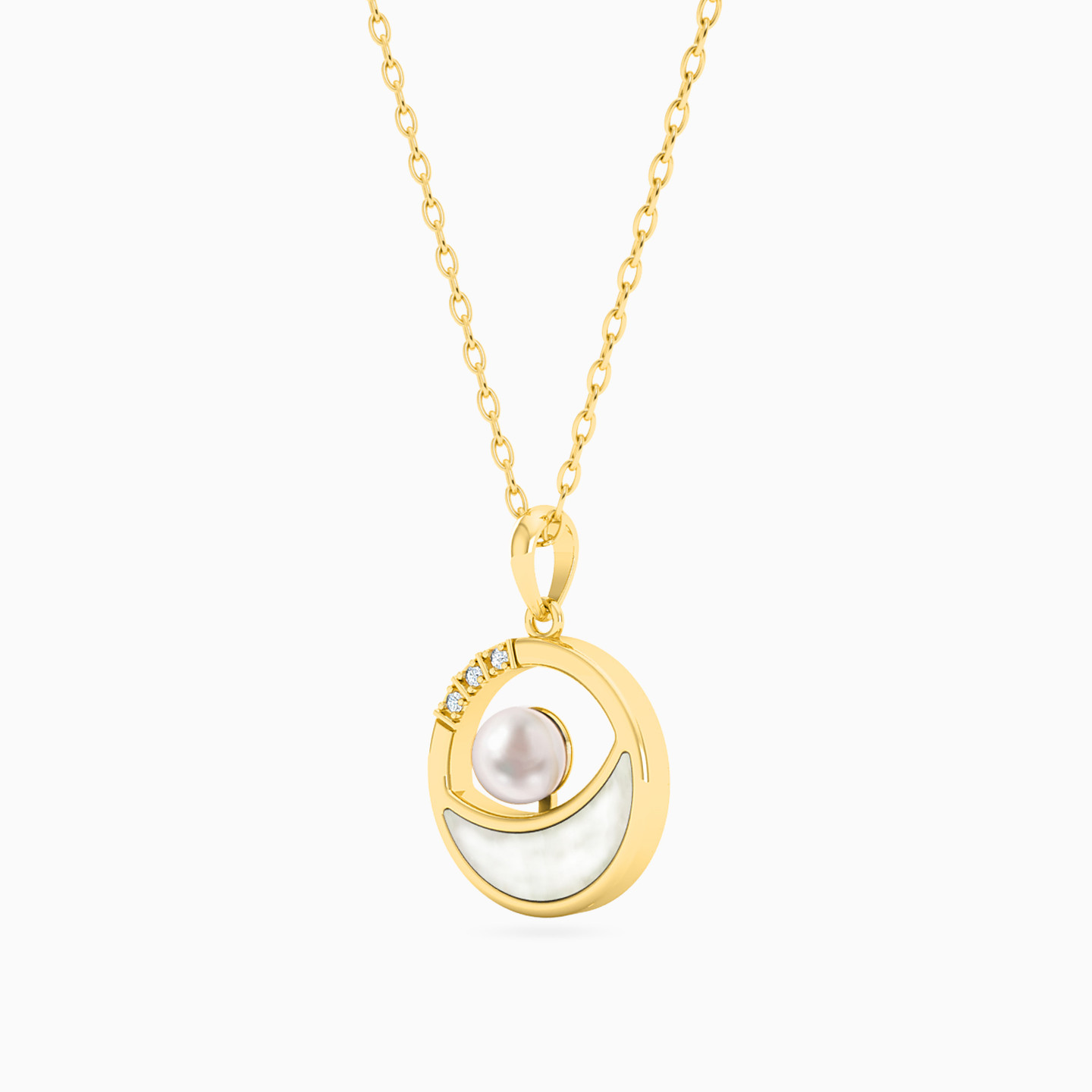 Circle Diamond & Pearl Necklace in 18K Gold - 2 Circle Diamond & Pearl Necklace in 18K Gold - 2