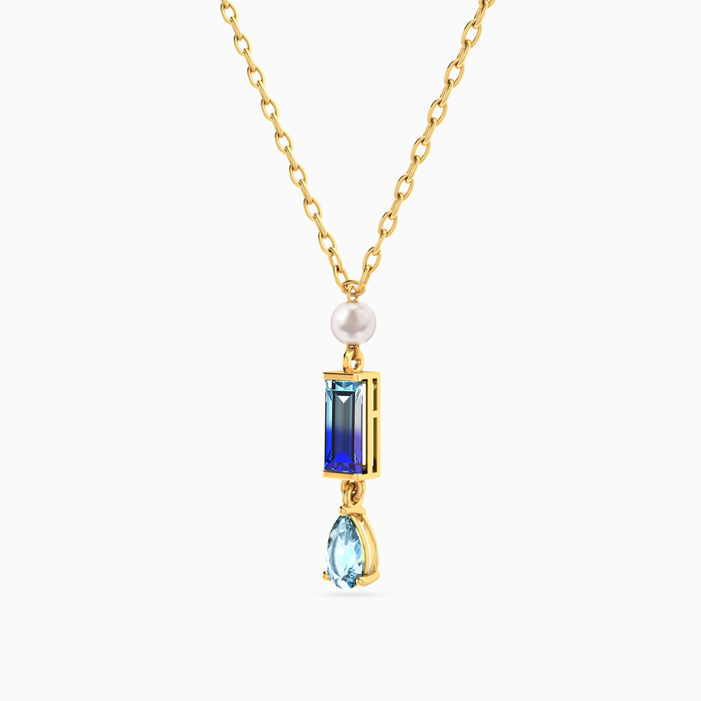 Pearl & Colored Stones Necklace in 18K Gold - 2 Pearl & Colored Stones Necklace in 18K Gold - 2