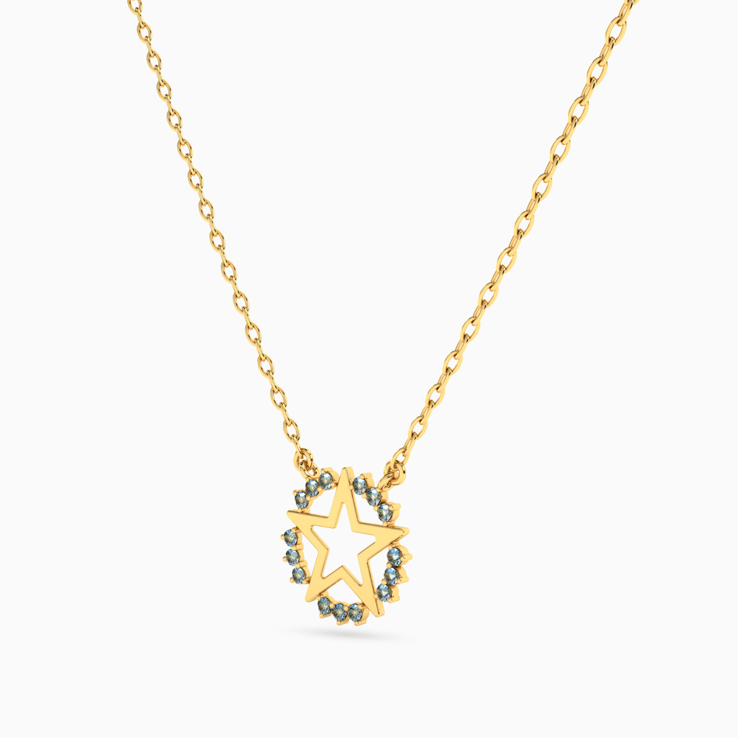 Star Colored Stones Necklace in 18K Gold - 2 Star Colored Stones Necklace in 18K Gold - 2