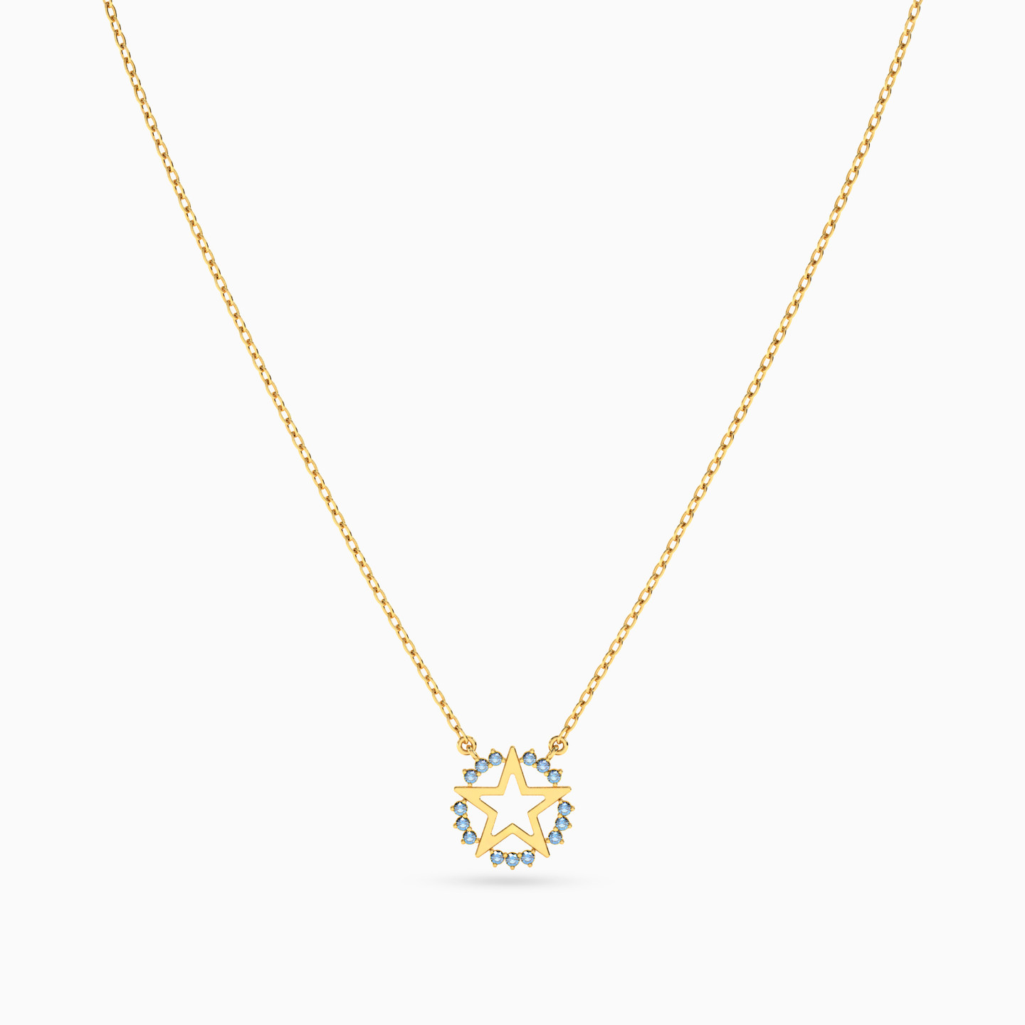 Star Colored Stones Necklace in 18K Gold - 3 Star Colored Stones Necklace in 18K Gold - 3