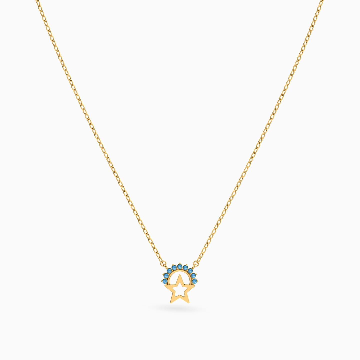 Star Colored Stones Necklace in 18K Gold - 3 Star Colored Stones Necklace in 18K Gold - 3