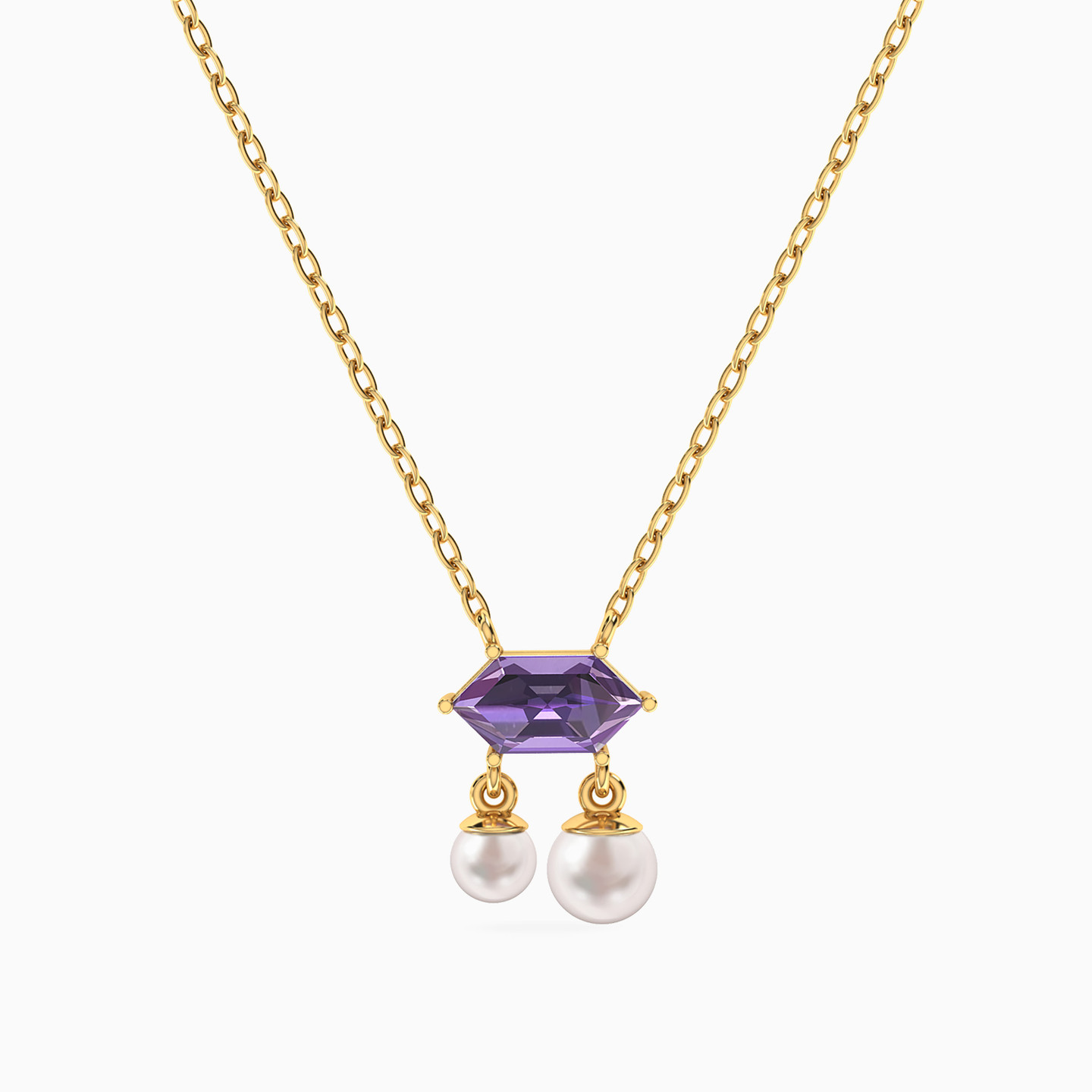 Baguette Purple Stone & Pearl Necklace in 18K Gold Baguette Purple Stone & Pearl Necklace in 18K Gold