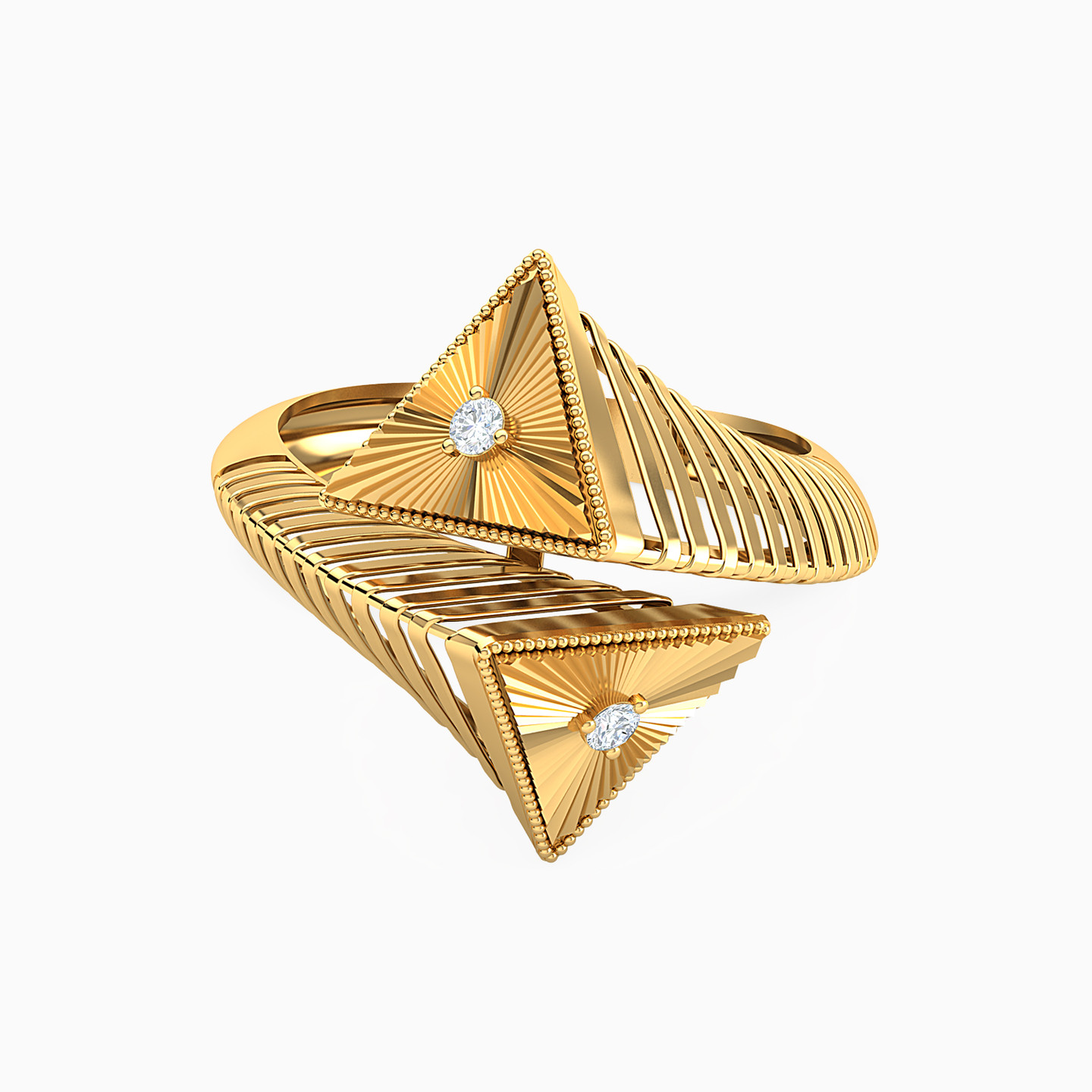 Triangle Cubic Zirconia Two headed Ring in 21K Gold Triangle Cubic Zirconia Two headed Ring in 21K Gold