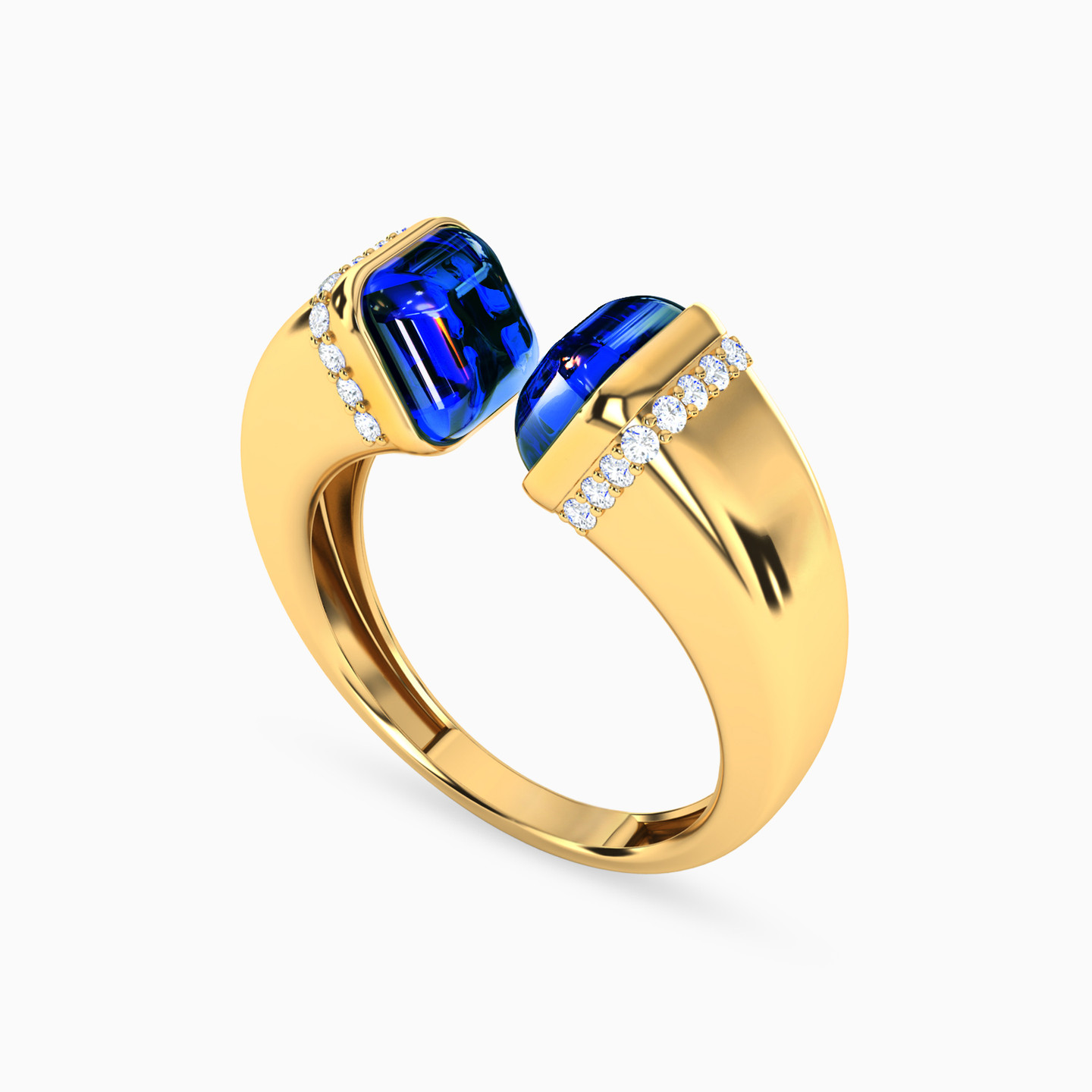 Square Blue Stone Two headed Ring in 18K Gold - 2 Square Blue Stone Two headed Ring in 18K Gold - 2