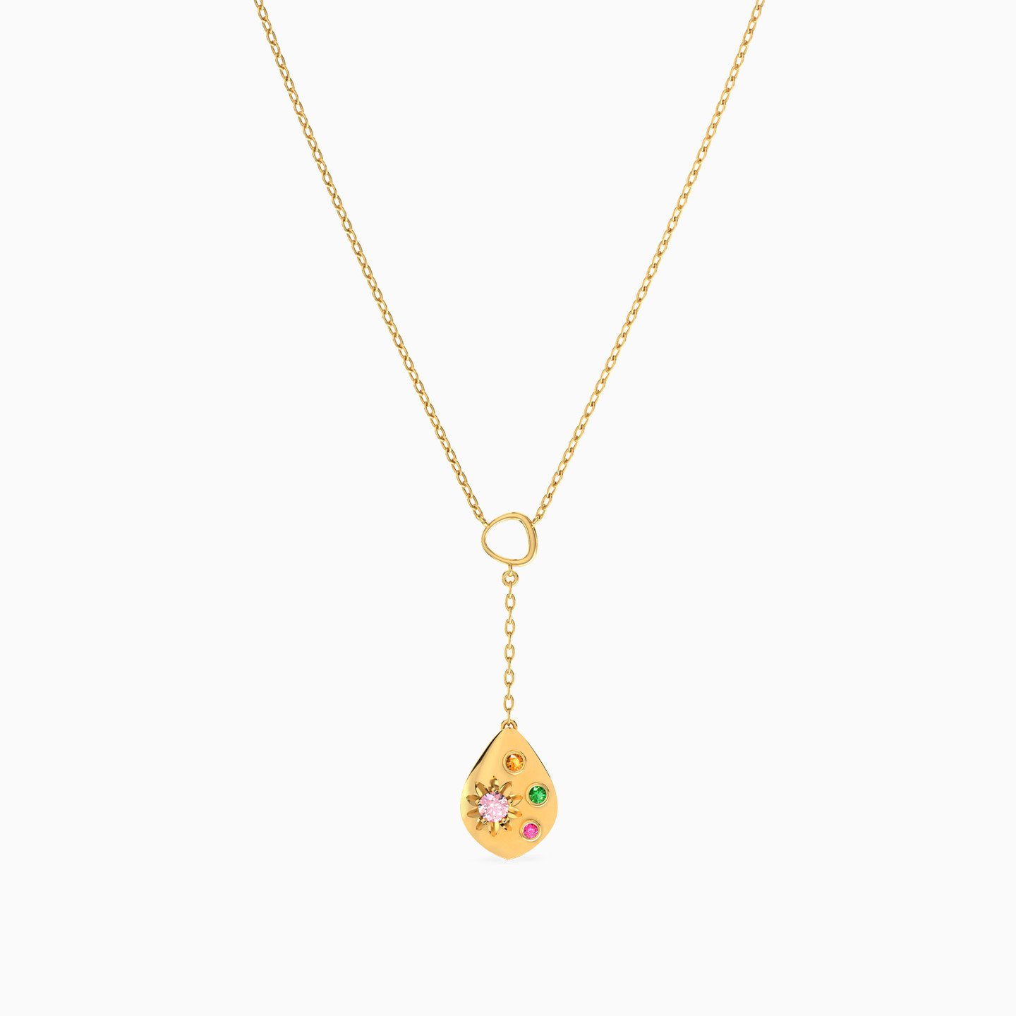 18K Gold Colored Stones Pendant Necklace - 3