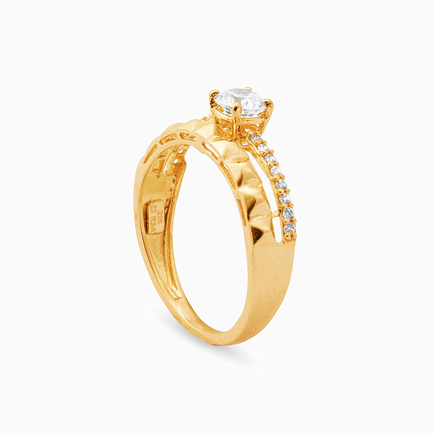 Circle Cubic Zirconia Ring in 21K Gold - 2 Circle Cubic Zirconia Ring in 21K Gold - 2