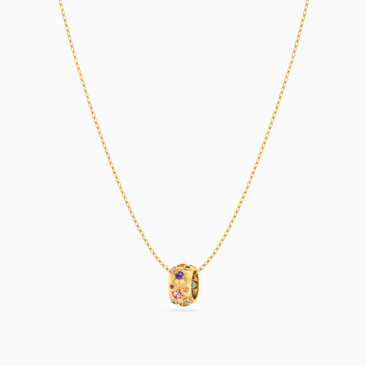 18K Gold Colored Stones Pendant Necklace - 3