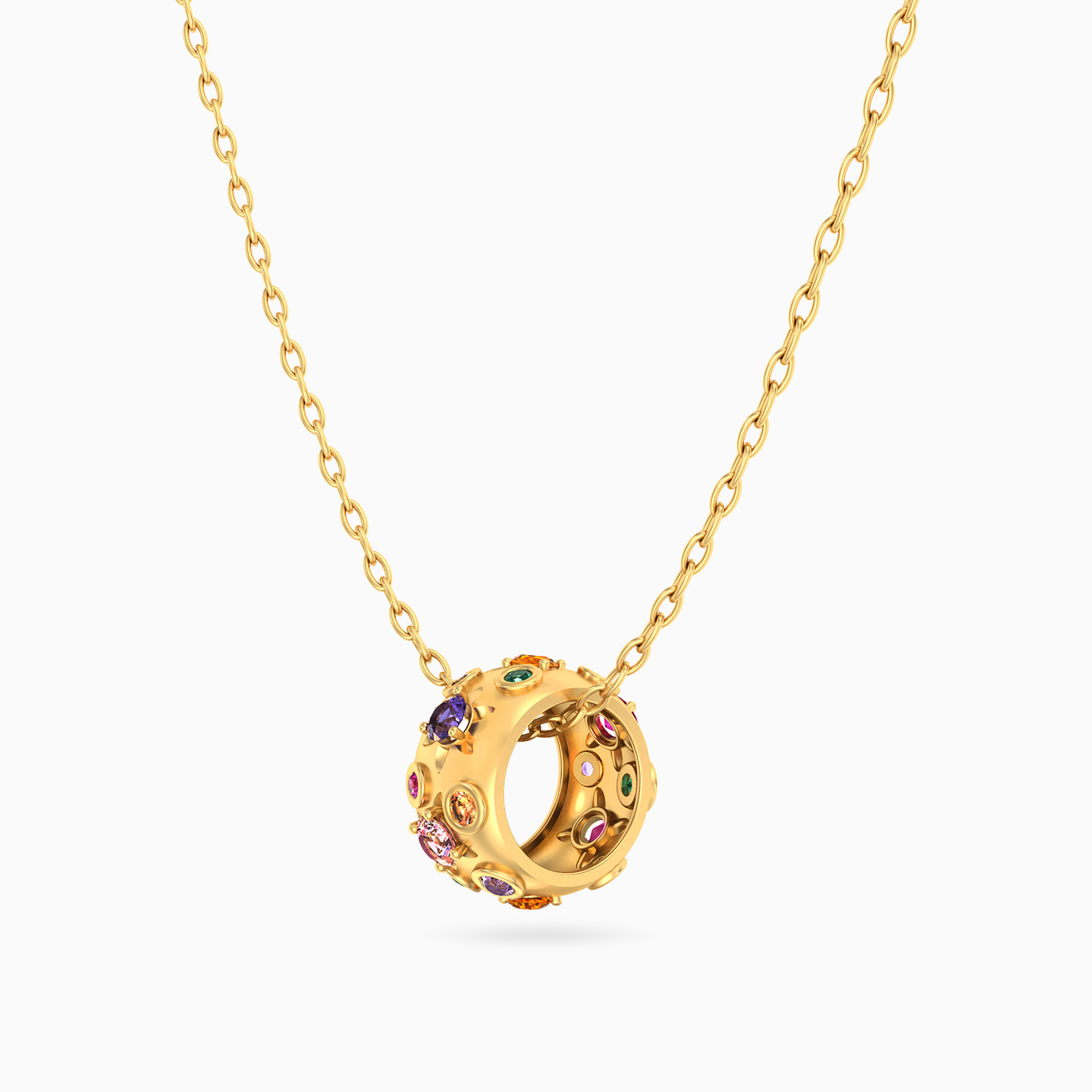 Ring Colored Stones Necklace in 18K Gold - 2 Ring Colored Stones Necklace in 18K Gold - 2
