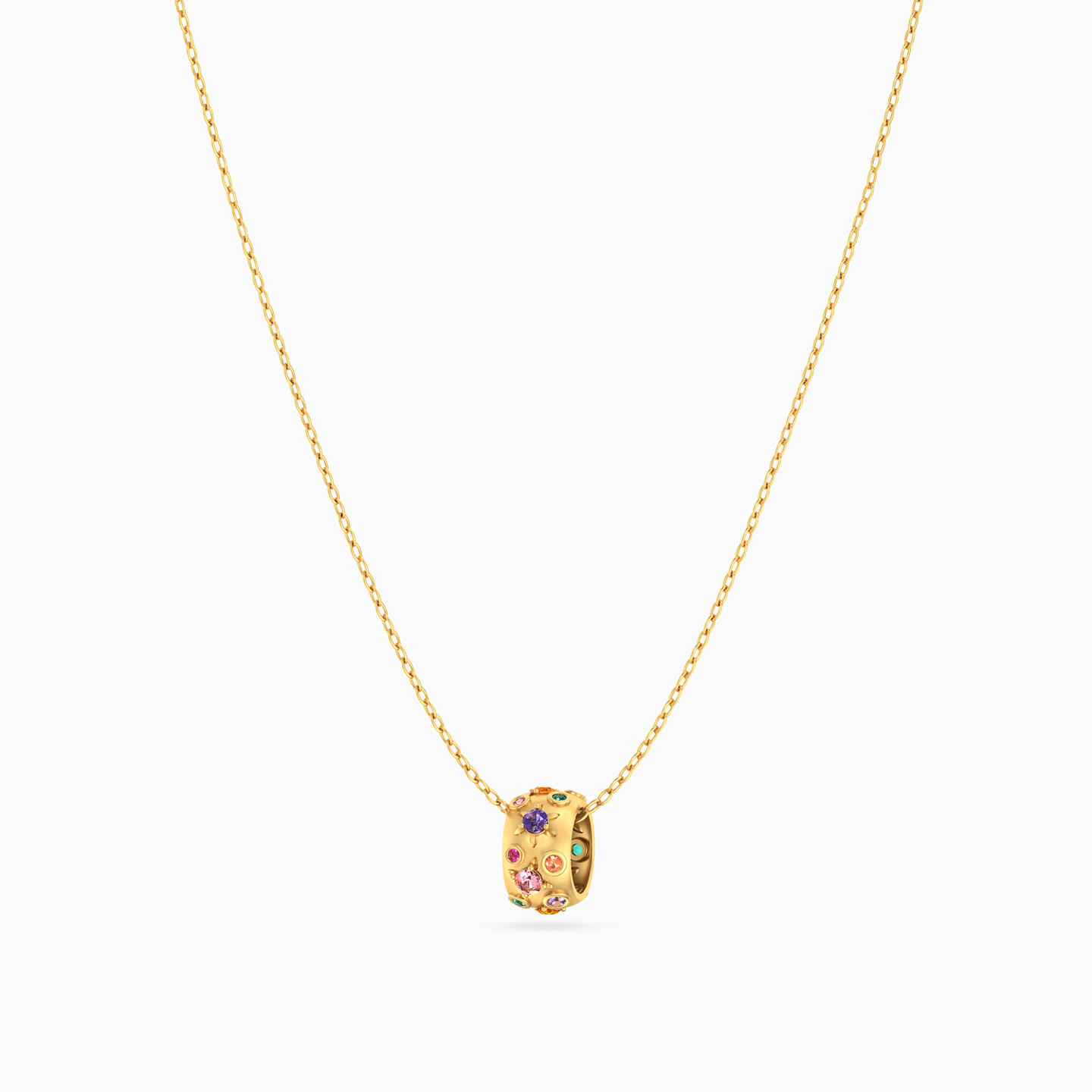 Ring Colored Stones Necklace in 18K Gold - 3 Ring Colored Stones Necklace in 18K Gold - 3