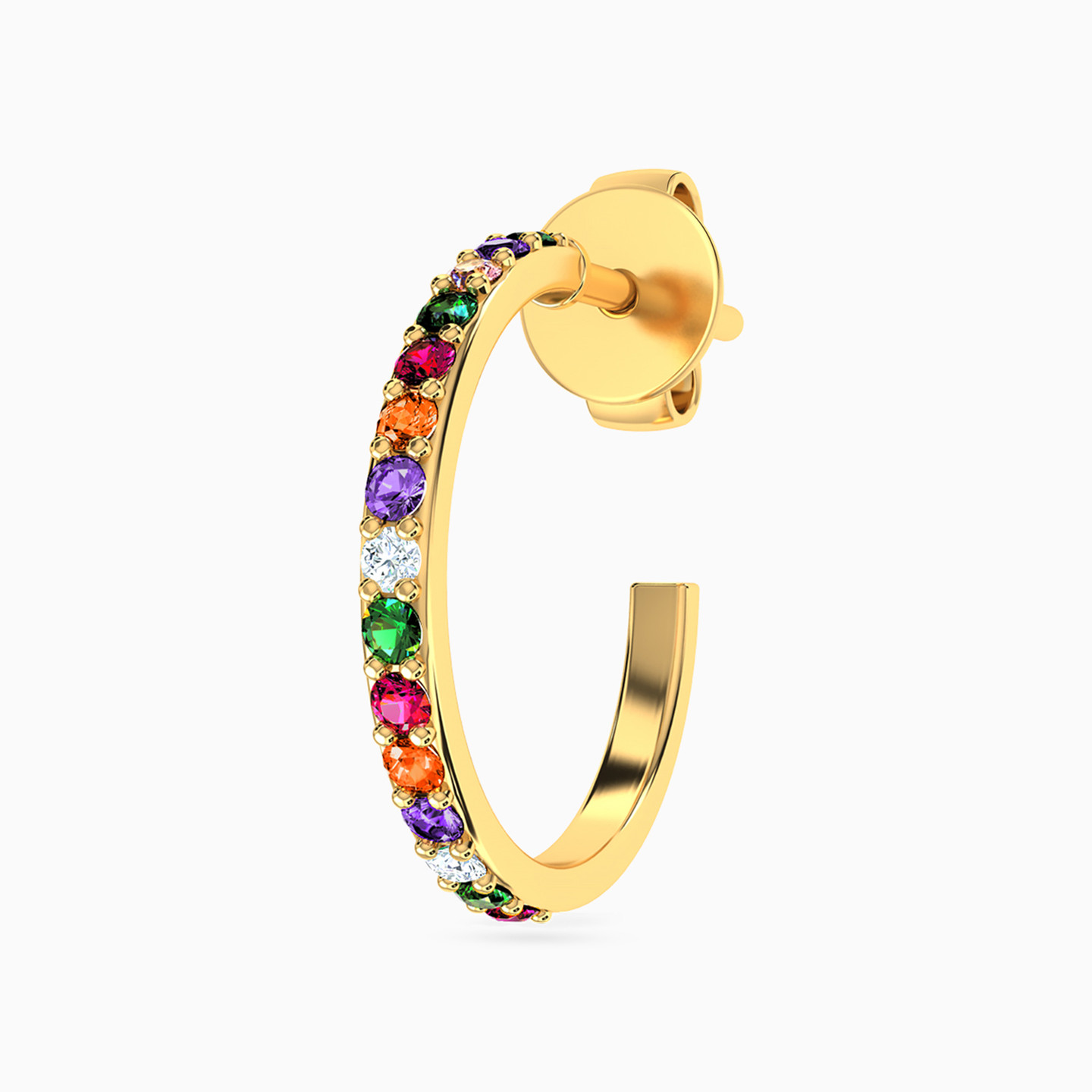 18K Gold Colored Stones Hoop Earrings - 3
