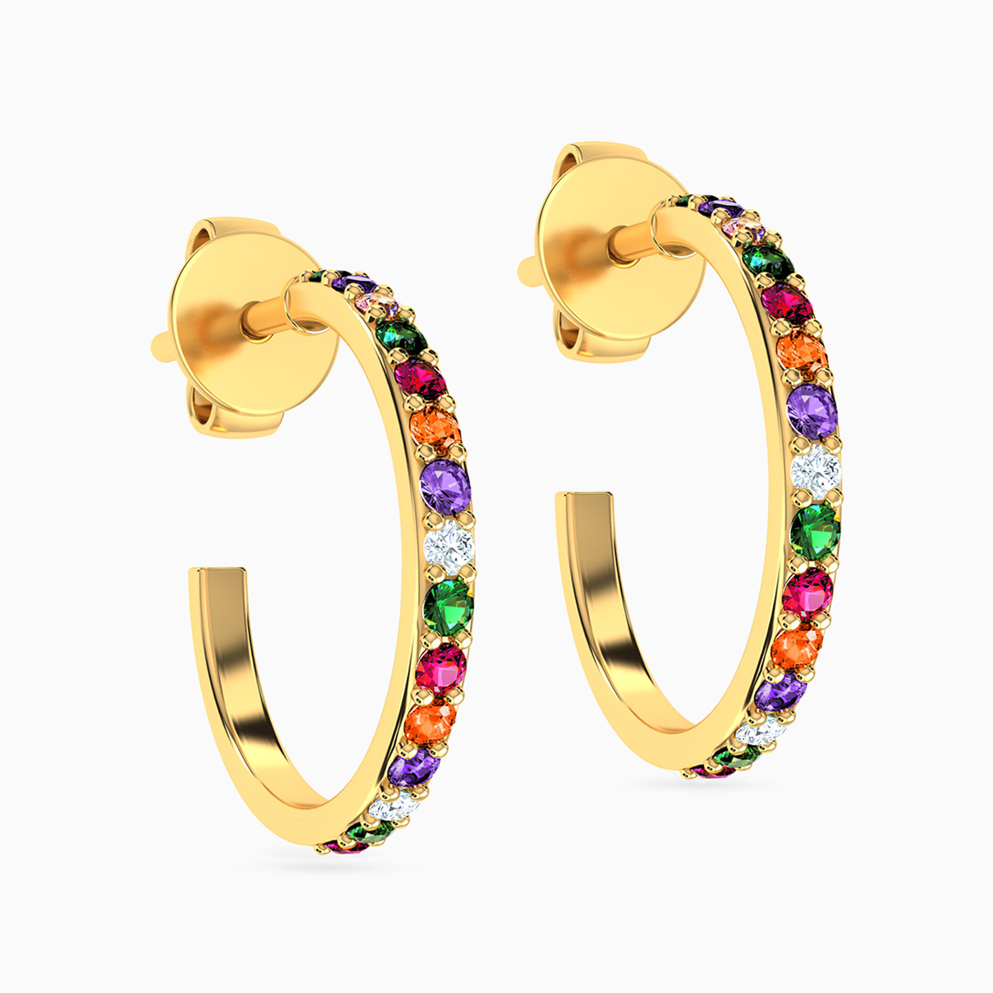 18K Gold Colored Stones Hoop Earrings - 2