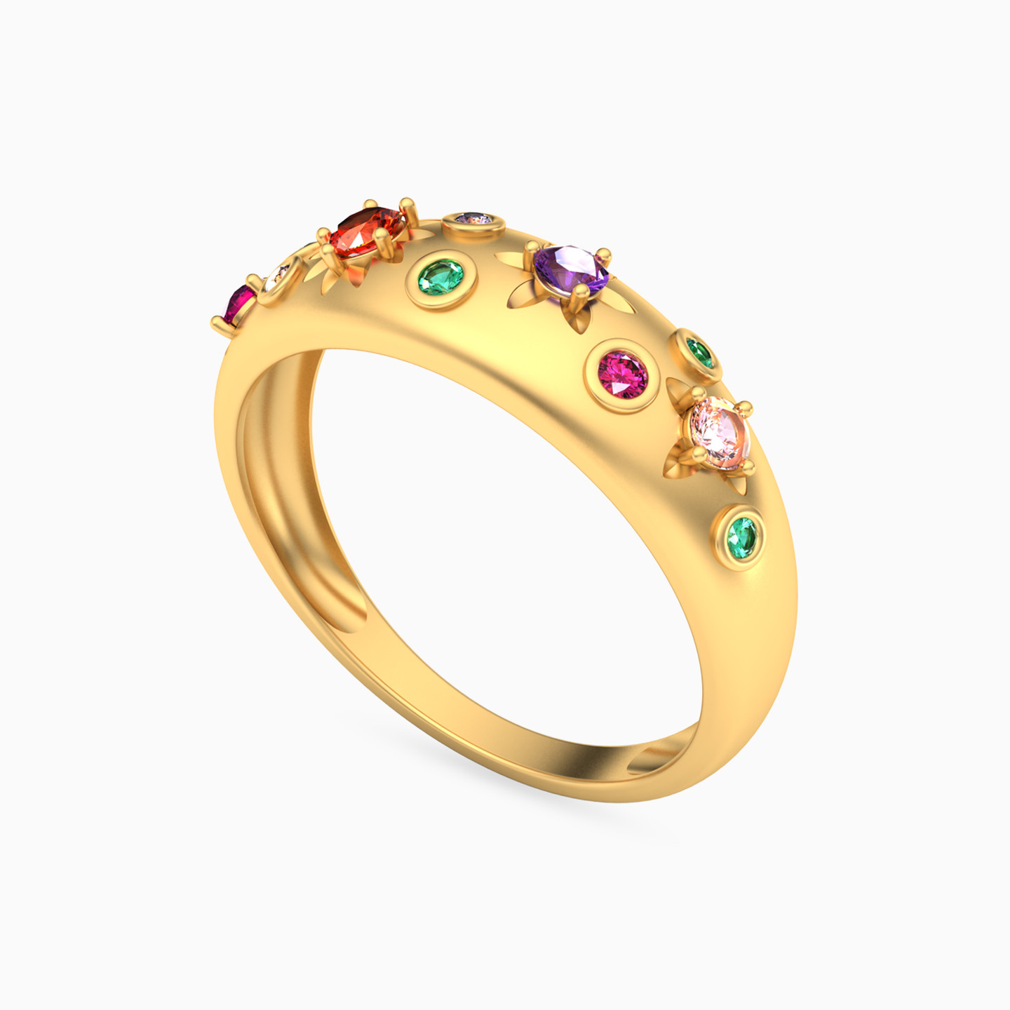 18K Gold Colored Stones Statement Ring - 2