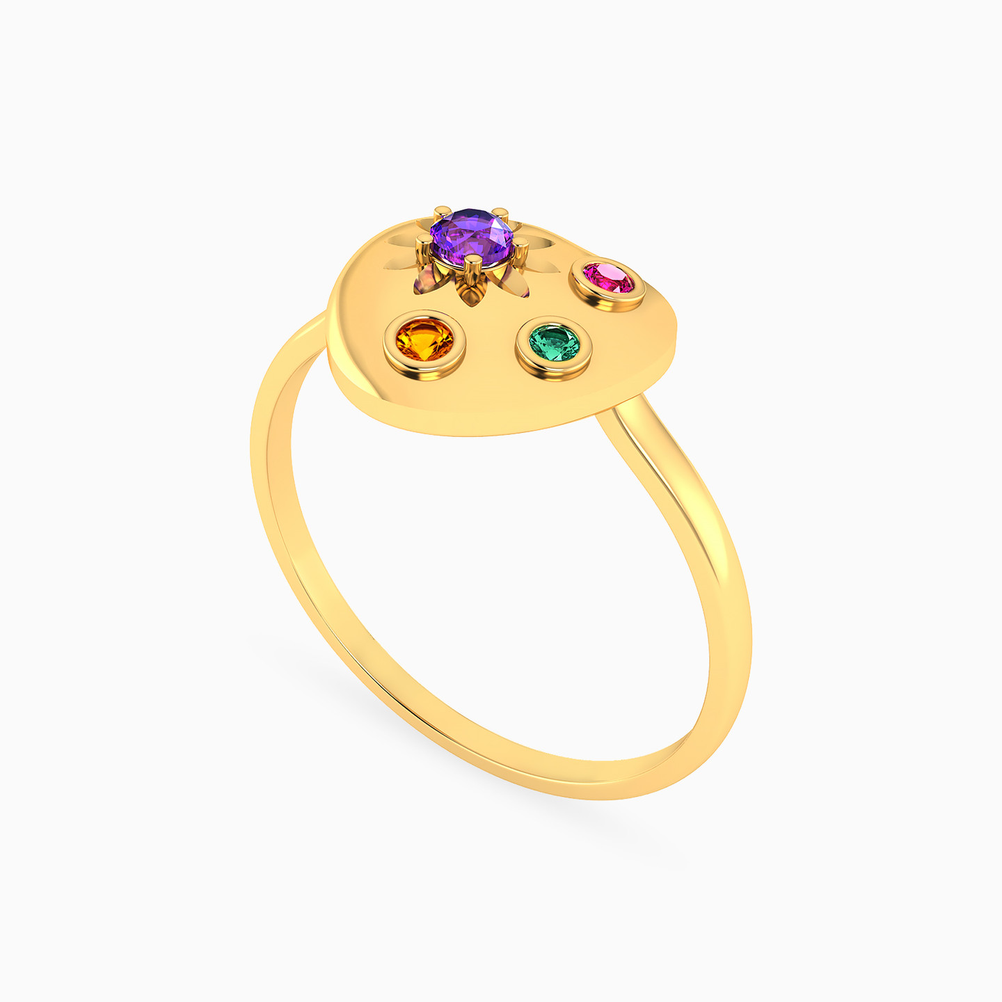 18K Gold Colored Stones Statement Ring - 2