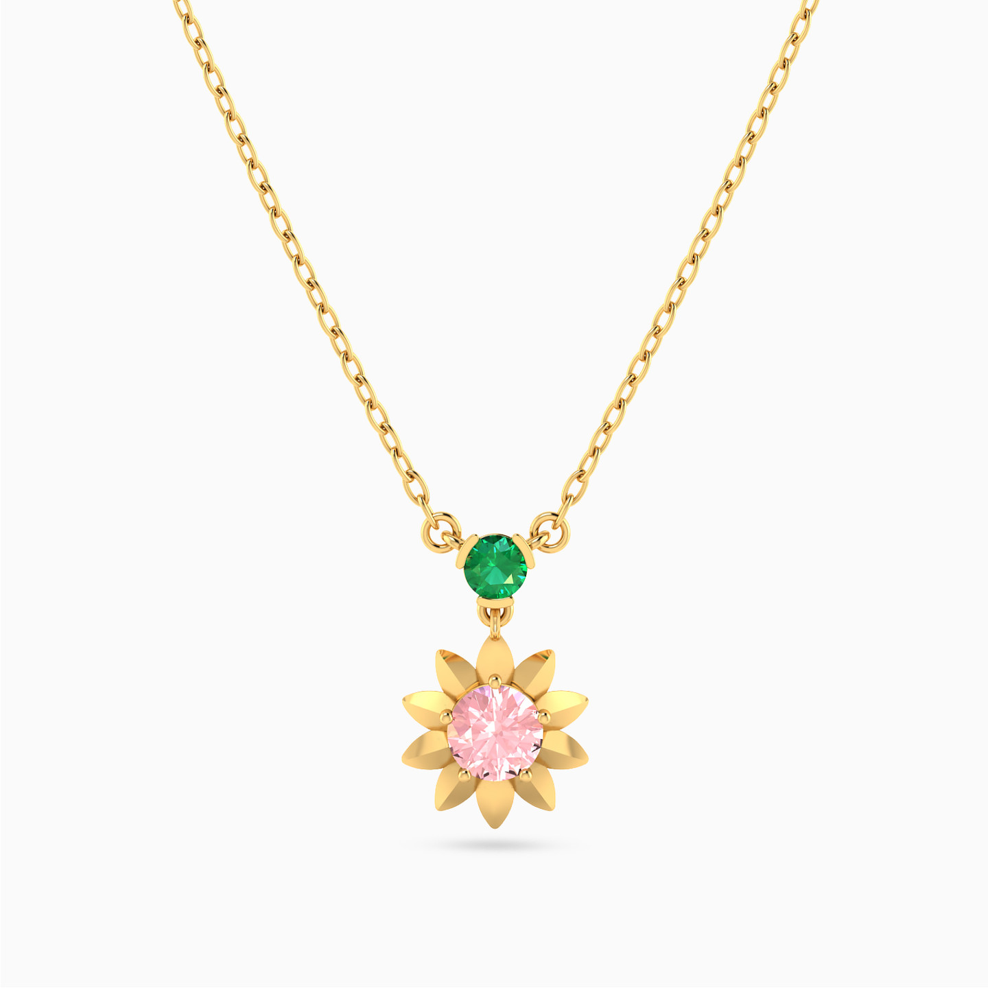 18K Gold Colored Stones Pendant Necklace