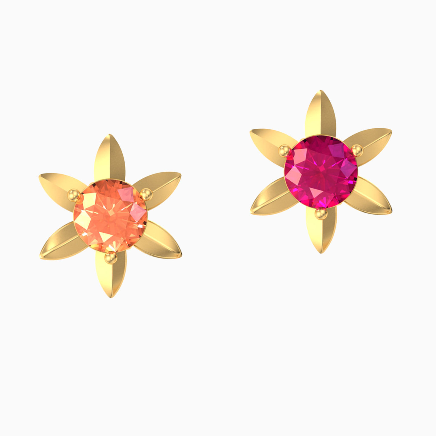 18K Gold Colored Stones Stud Earrings