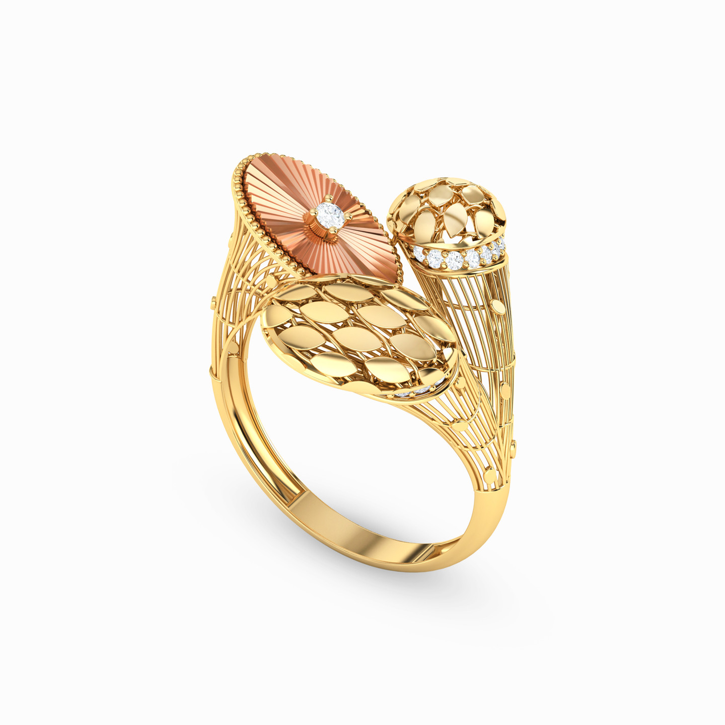 Oval Cubic Zirconia Two headed Ring in 21K Gold - 2 Oval Cubic Zirconia Two headed Ring in 21K Gold - 2