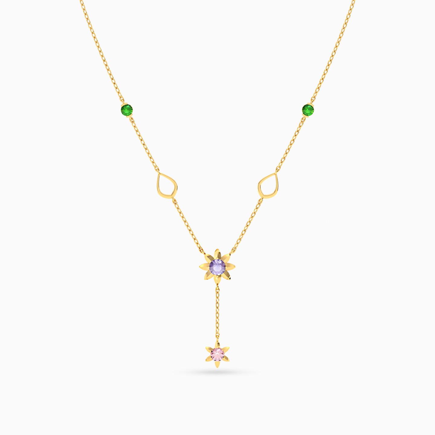 18K Gold Colored Stones Pendant Necklace - 3