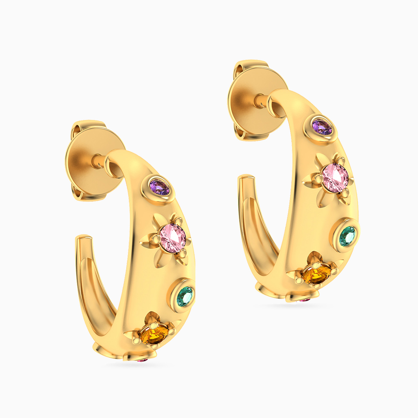 Circle Colored Stones Hoop Earrings in 18K Gold - 2 Circle Colored Stones Hoop Earrings in 18K Gold - 2