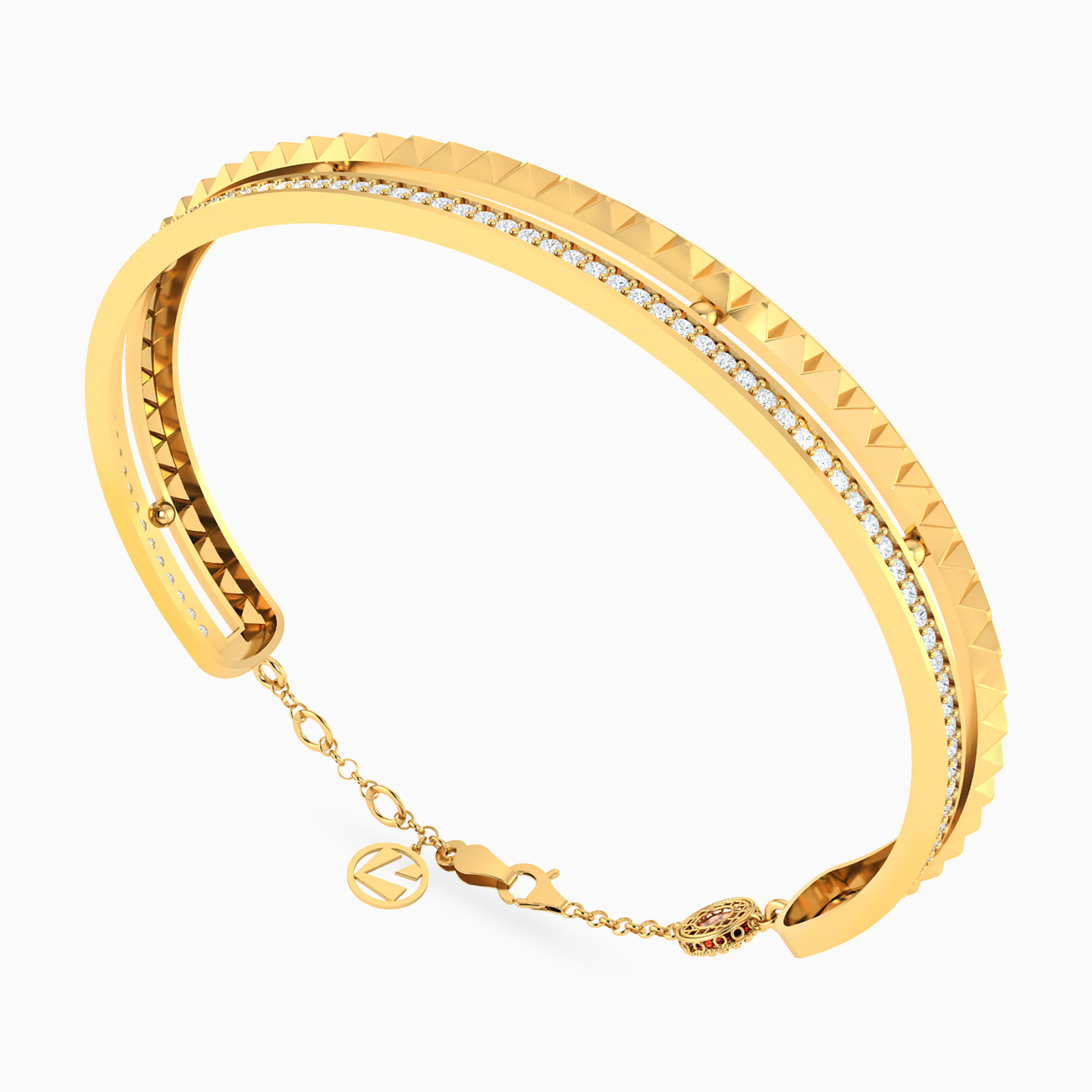 Hexagonal Clear Stone Half Set in 18K Gold (2 Pieces) - 4 Hexagonal Clear Stone Half Set in 18K Gold (2 Pieces) - 4