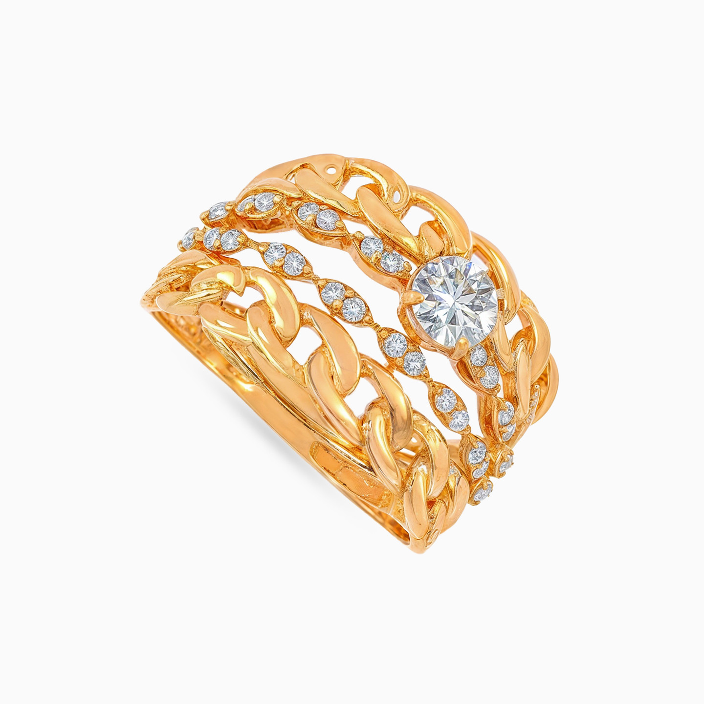 Links Cubic Zirconia Twin Rings in 21K Gold - 2 Links Cubic Zirconia Twin Rings in 21K Gold - 2