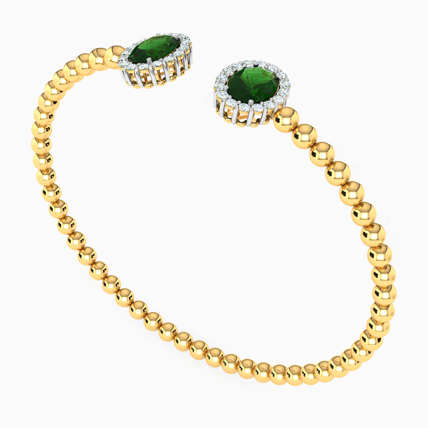 Oval Green Stones Bangle Bracelet in 18K Gold - 3 Oval Green Stones Bangle Bracelet in 18K Gold - 3