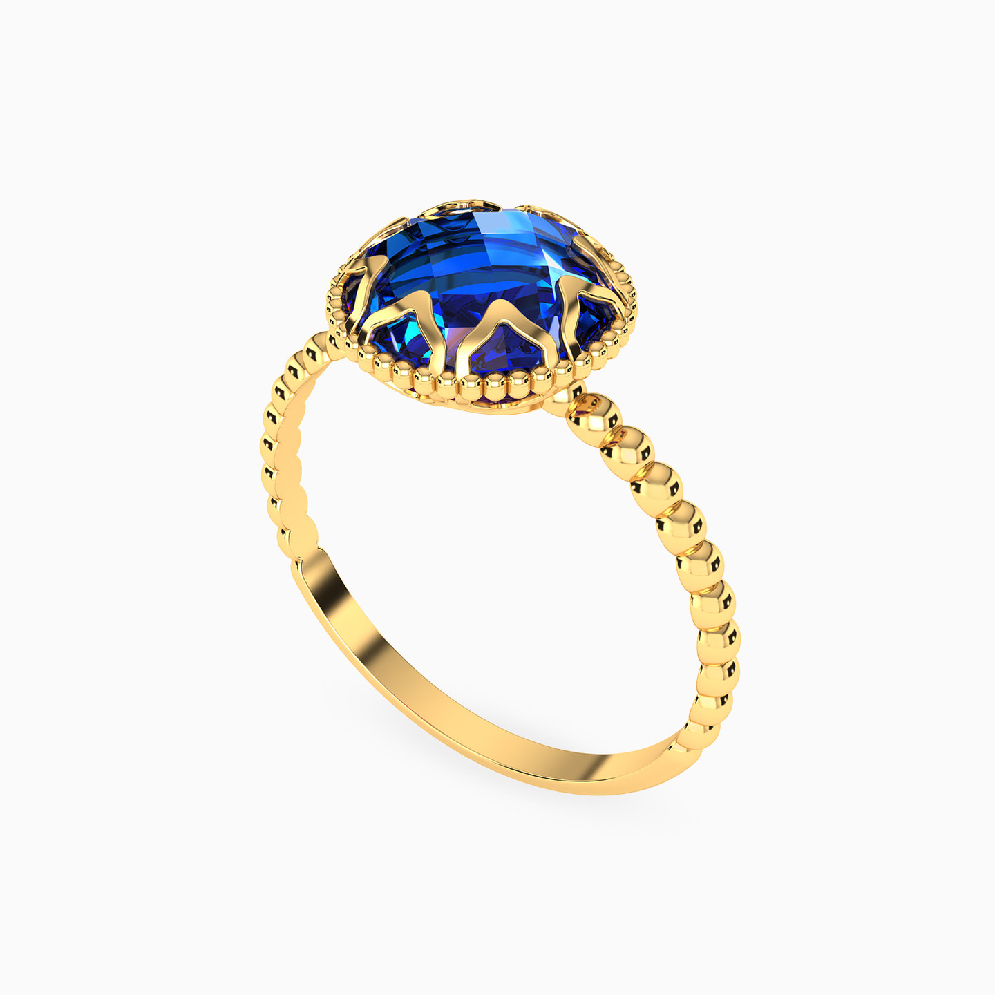Round Blue Stone Statement Ring in 18K Gold - 2 Round Blue Stone Statement Ring in 18K Gold - 2