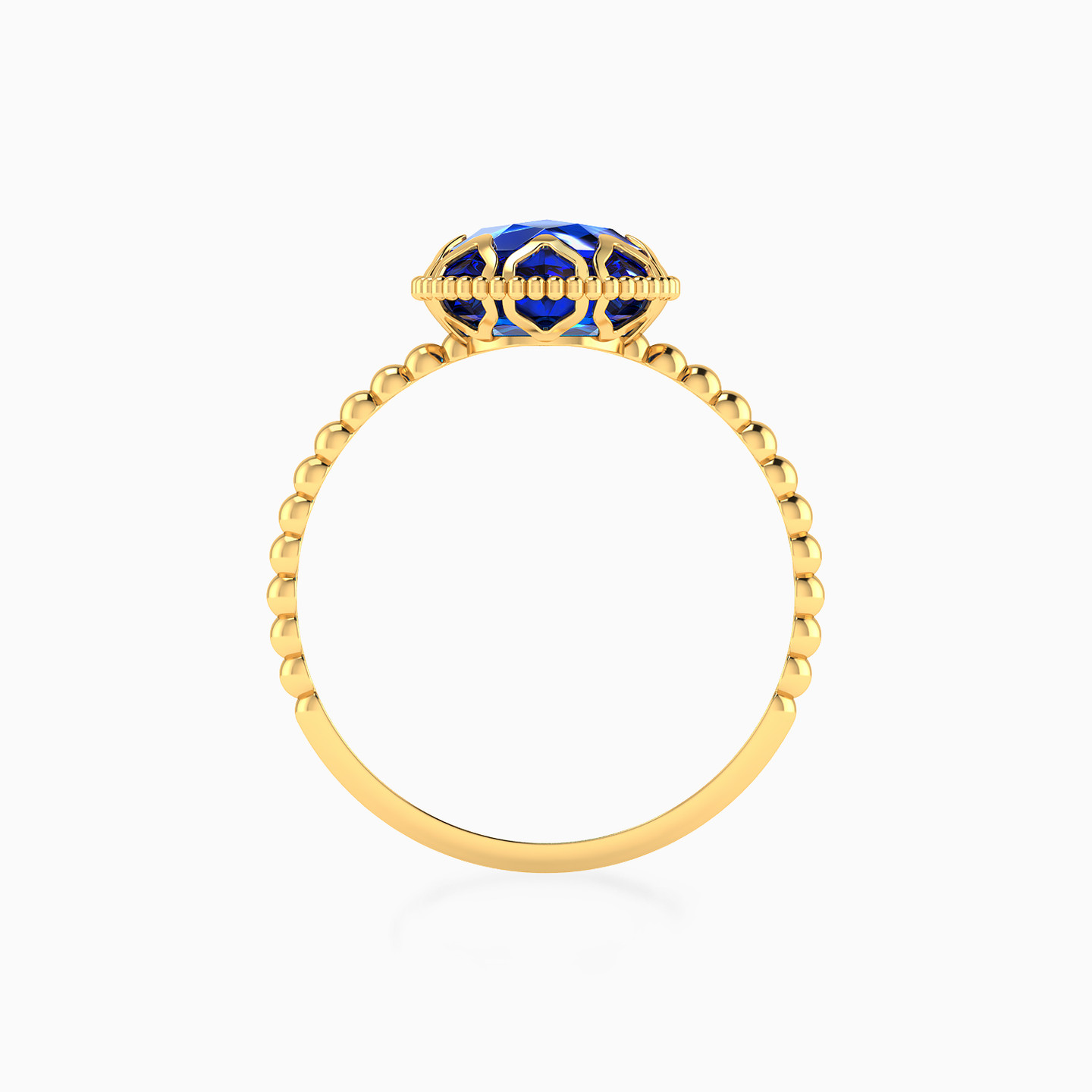 Round Blue Stone Statement Ring in 18K Gold - 3 Round Blue Stone Statement Ring in 18K Gold - 3