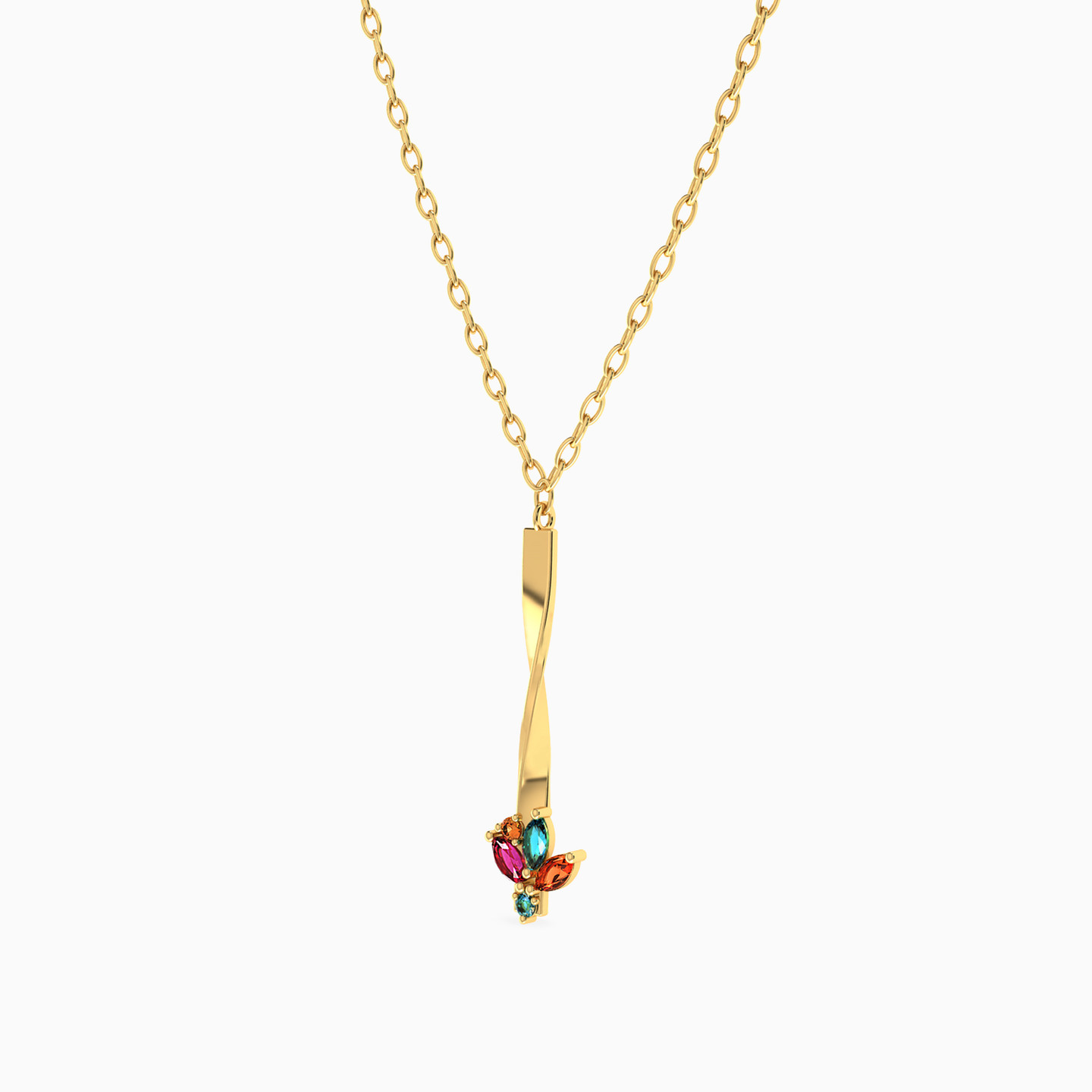 Bar Colored Stones Necklace in 18K Gold - 2 Bar Colored Stones Necklace in 18K Gold - 2