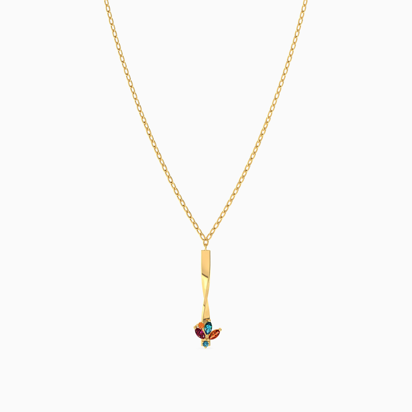 Bar Colored Stones Necklace in 18K Gold - 3 Bar Colored Stones Necklace in 18K Gold - 3