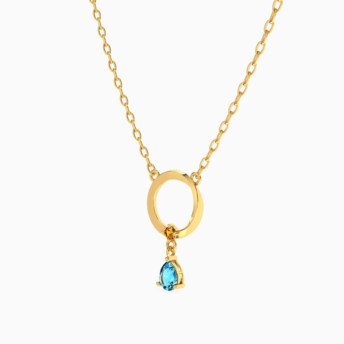 Circular Colored Stone Necklace in 18K Gold - 2 Circular Colored Stone Necklace in 18K Gold - 2