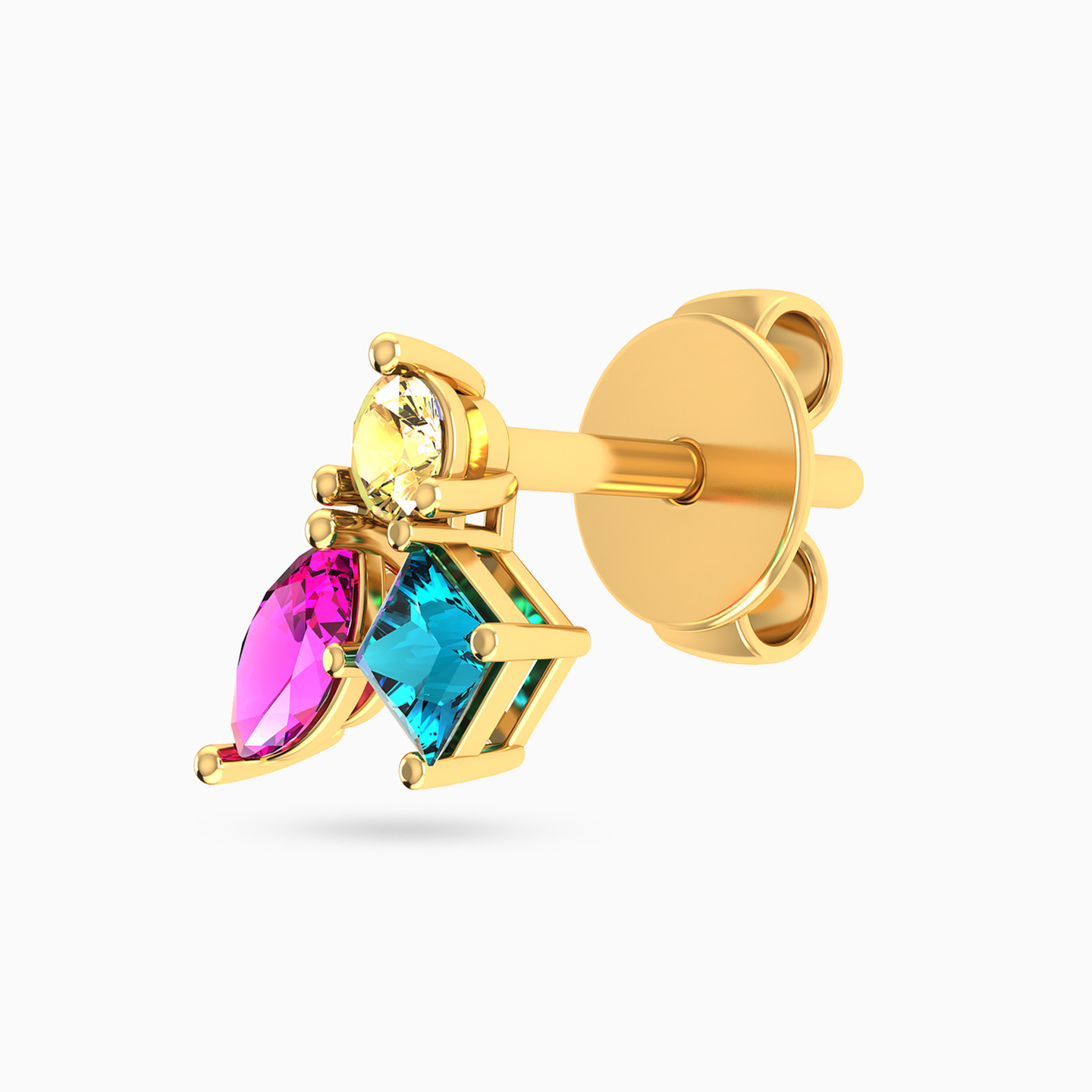 أقراط صغيرة ذهب أشكال متعددة عيار 18 قيراط مزينة بالأحجار الملونة  - 4