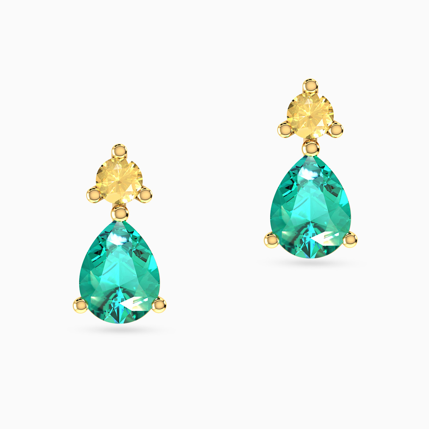 Multi-Shaped Colored Stones Stud Earrings in 18K Gold - 3 Multi-Shaped Colored Stones Stud Earrings in 18K Gold - 3