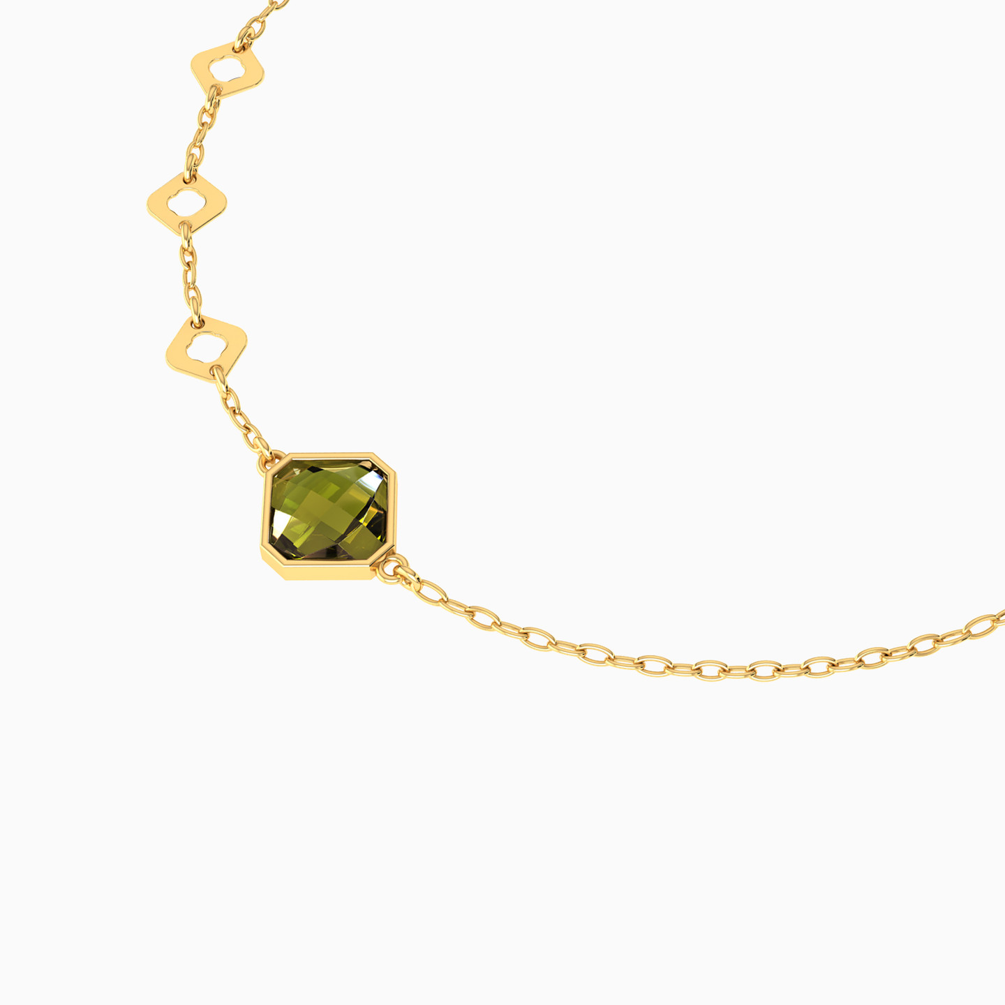 أسورة بسلسلة ذهب مربعة عيار 18 قيراط مزينة بحجر أخضر - 3