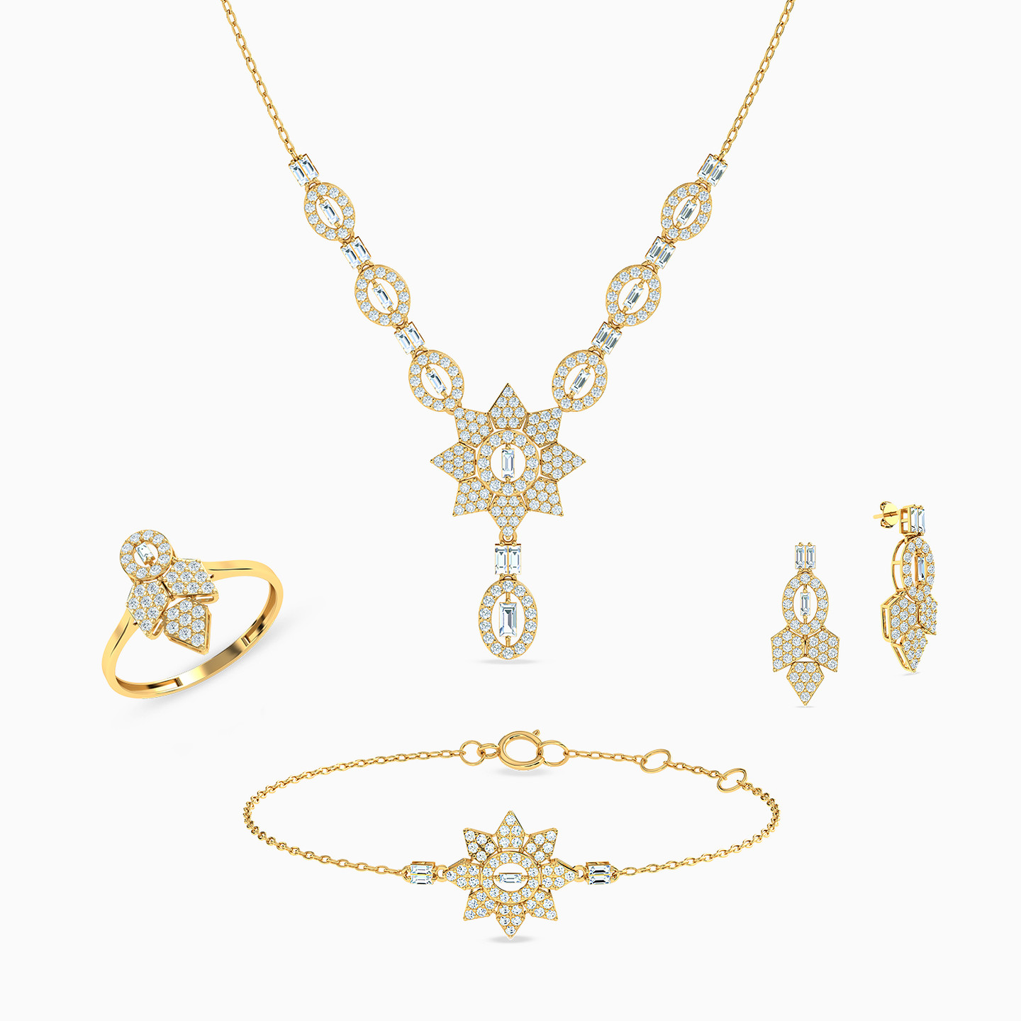 Flower Cubic Zirconia Full Set in 18K Gold (4 Pieces) Flower Cubic Zirconia Full Set in 18K Gold (4 Pieces)