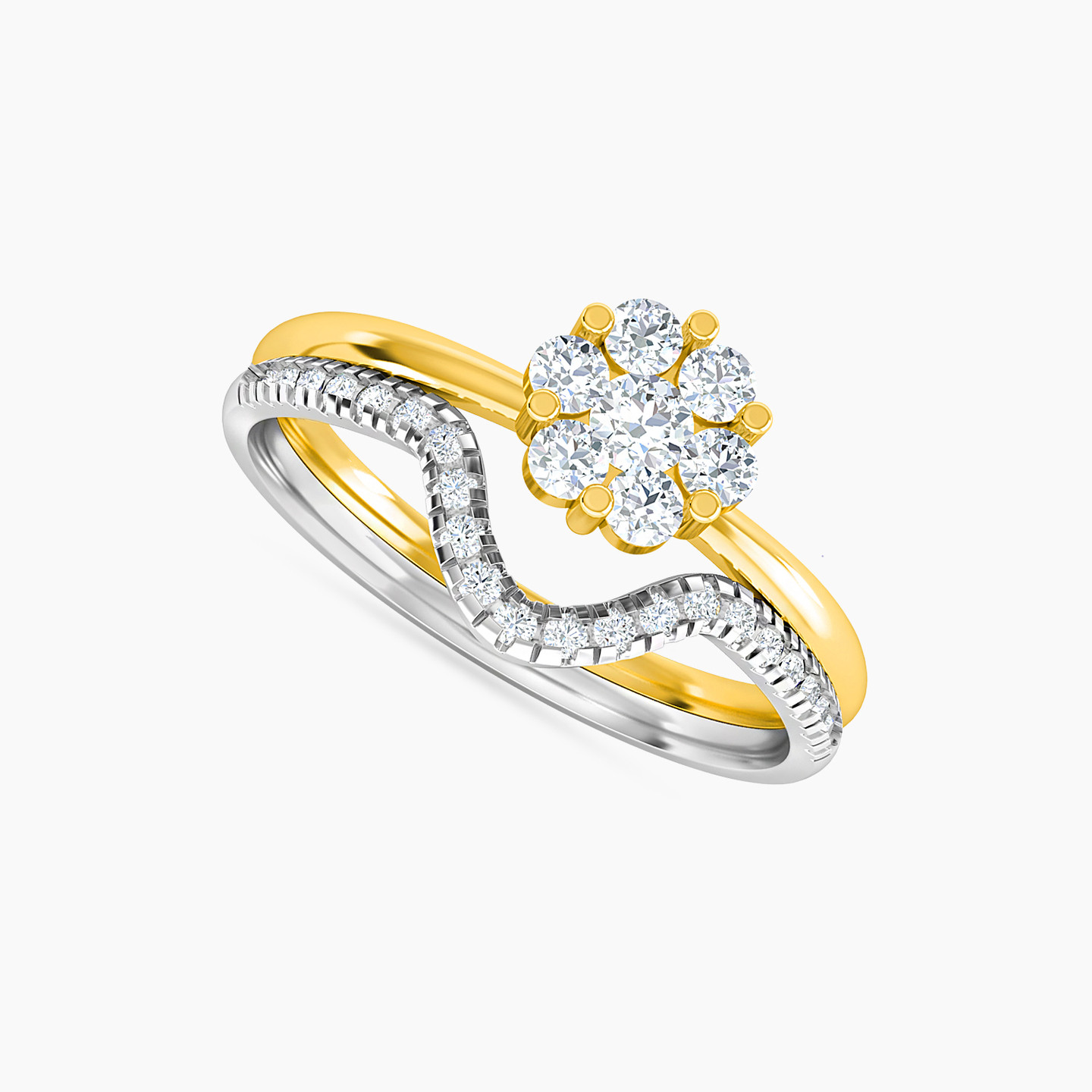 Flower Diamonds Twin Rings in 18K Gold - 3 Flower Diamonds Twin Rings in 18K Gold - 3