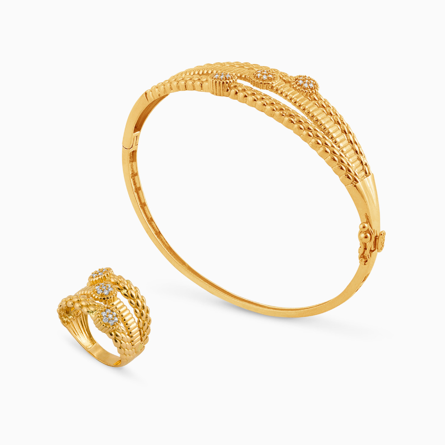 Textured Cubic Zirconia Half Set in 21K Gold (2 Pieces) Textured Cubic Zirconia Half Set in 21K Gold (2 Pieces)