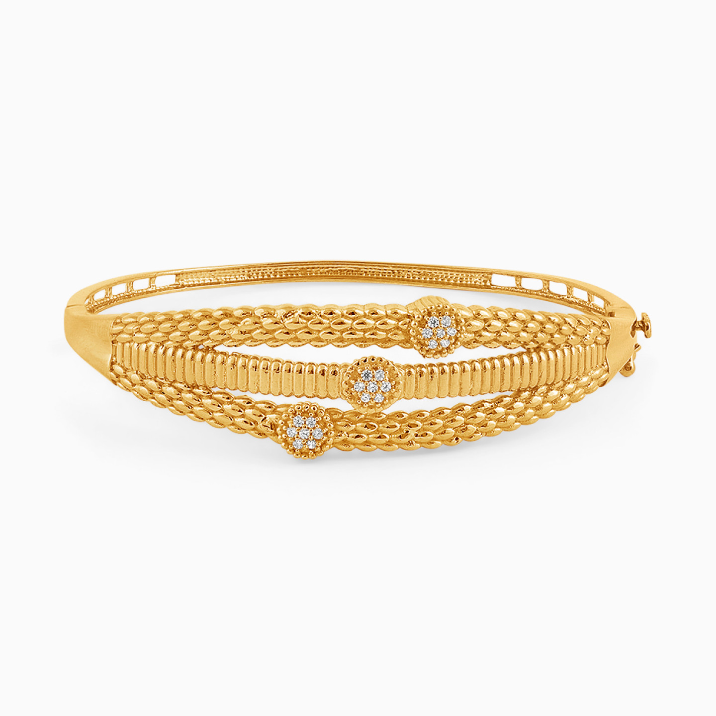 Textured Cubic Zirconia Half Set in 21K Gold (2 Pieces) - 2 Textured Cubic Zirconia Half Set in 21K Gold (2 Pieces) - 2
