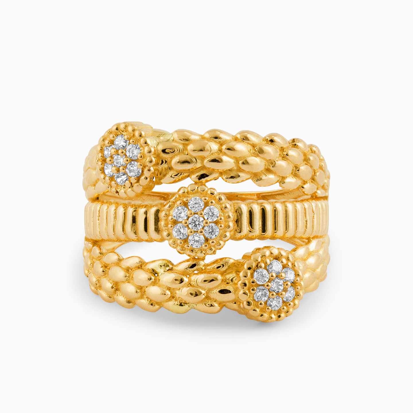 Textured Cubic Zirconia Half Set in 21K Gold (2 Pieces) - 3 Textured Cubic Zirconia Half Set in 21K Gold (2 Pieces) - 3