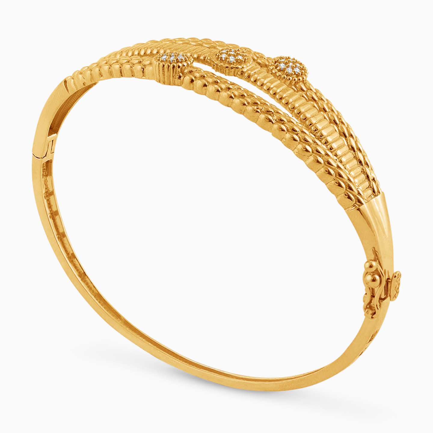 Textured Cubic Zirconia Half Set in 21K Gold (2 Pieces) - 4 Textured Cubic Zirconia Half Set in 21K Gold (2 Pieces) - 4