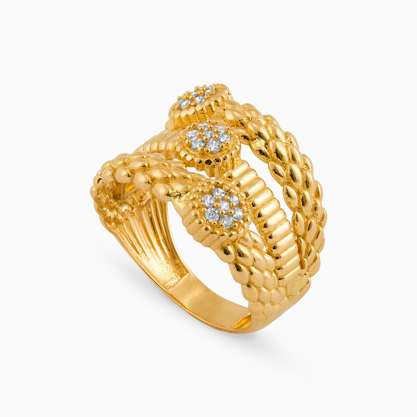 Textured Cubic Zirconia Half Set in 21K Gold (2 Pieces) - 5 Textured Cubic Zirconia Half Set in 21K Gold (2 Pieces) - 5