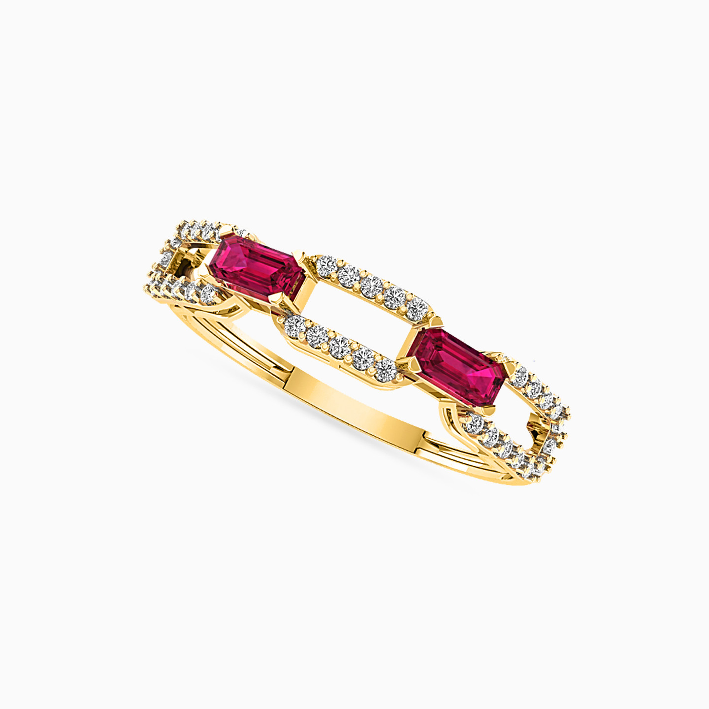 Baguette Diamonds & Rose Stone Statement Ring in 18K Gold - 2 Baguette Diamonds & Rose Stone Statement Ring in 18K Gold - 2