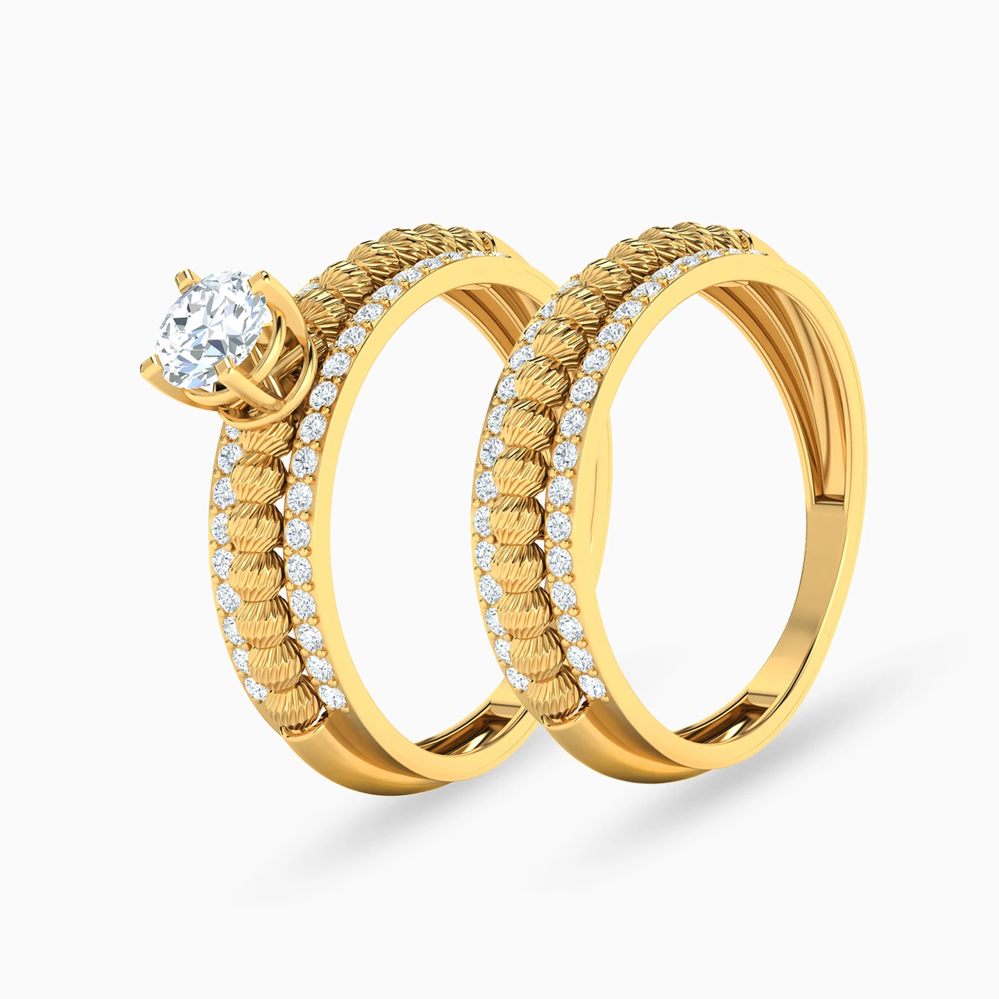Beaded Cubic Zirconia Twin Rings in 21K Gold Beaded Cubic Zirconia Twin Rings in 21K Gold