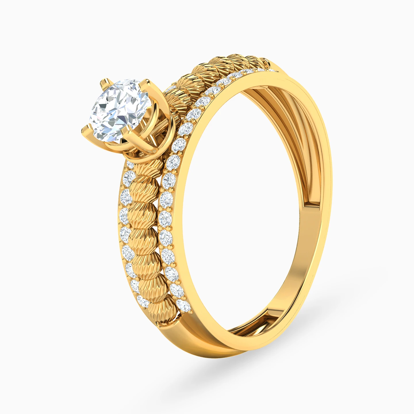 Beaded Cubic Zirconia Twin Rings in 21K Gold - 2 Beaded Cubic Zirconia Twin Rings in 21K Gold - 2