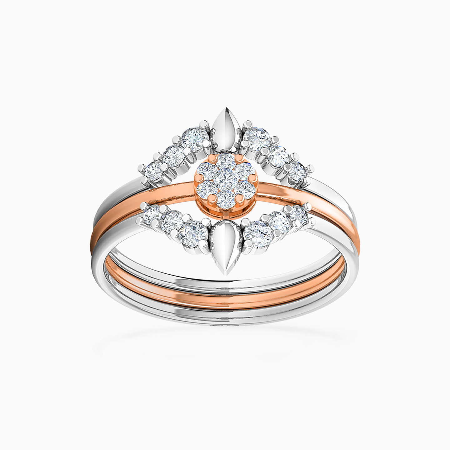 خاتم توينز ذهب زهرة عيار 18 قيراط مزين بالألماس خاتم توينز ذهب زهرة عيار 18 قيراط مزين بالألماس