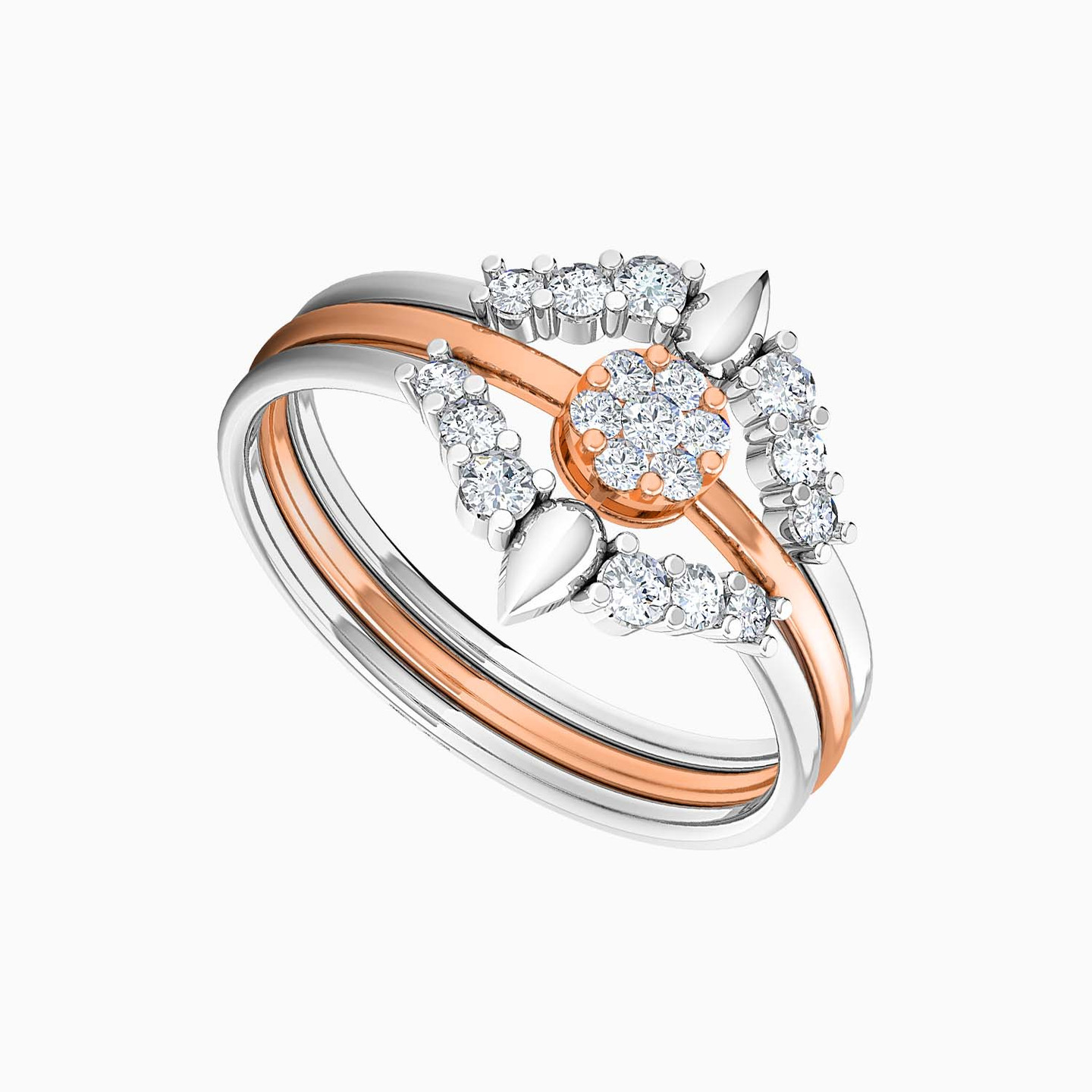 خاتم توينز ذهب زهرة عيار 18 قيراط مزين بالألماس - 3 خاتم توينز ذهب زهرة عيار 18 قيراط مزين بالألماس - 3