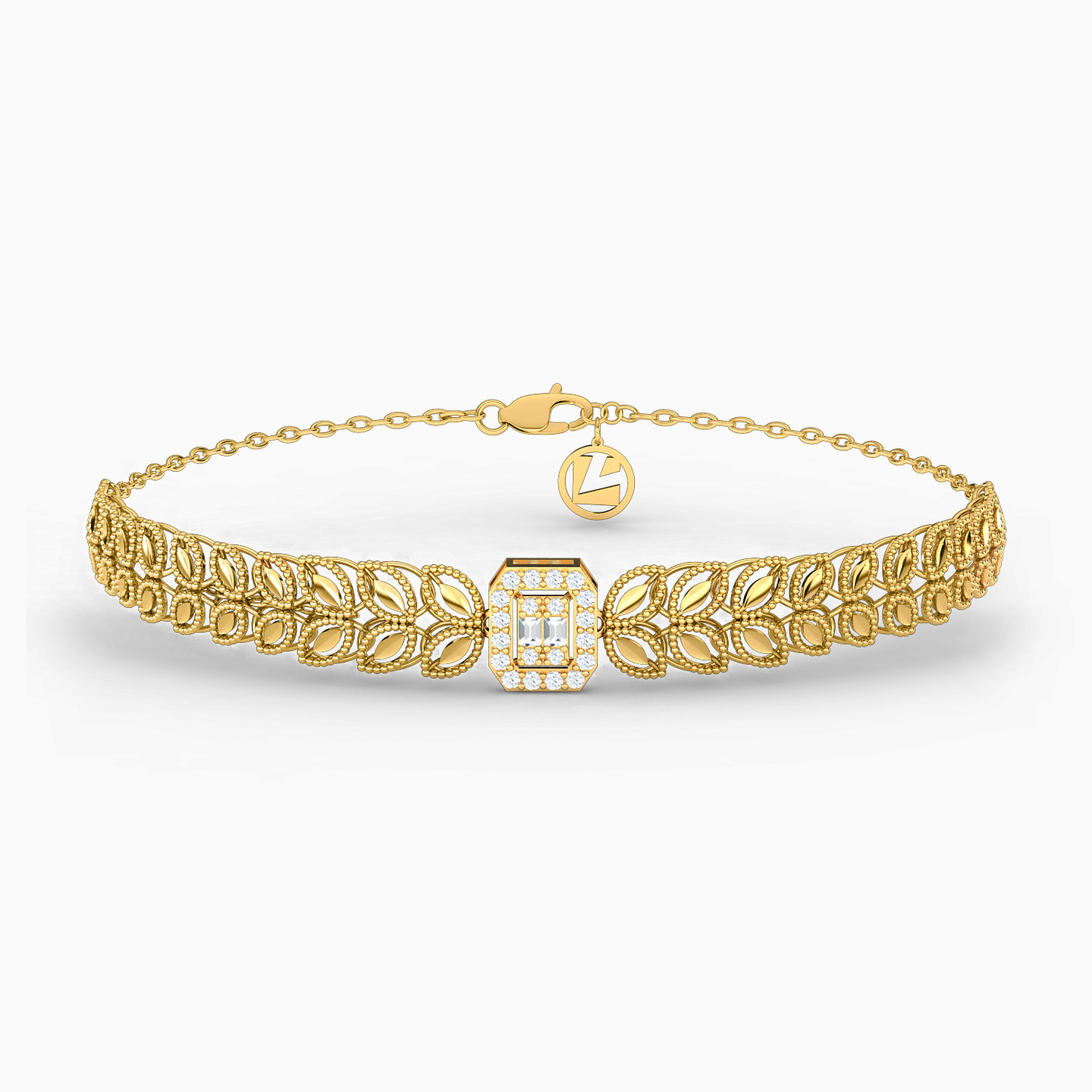 Leaf Cubic Zirconia Chain Bracelet in 21K Gold Leaf Cubic Zirconia Chain Bracelet in 21K Gold