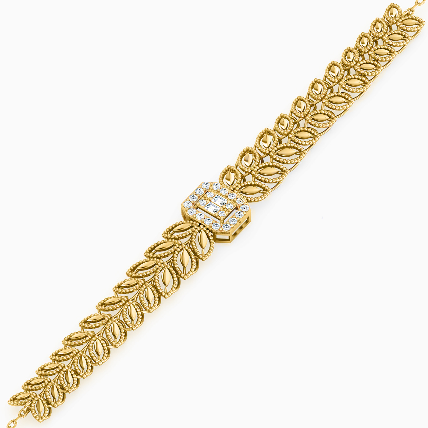 Leaf Cubic Zirconia Chain Bracelet in 21K Gold - 2 Leaf Cubic Zirconia Chain Bracelet in 21K Gold - 2