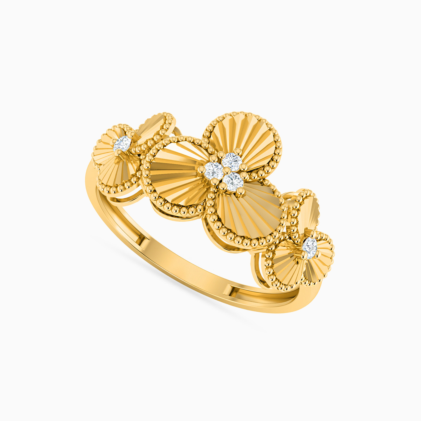 Flower Cubic Zirconia Full Set in 21K Gold (2 Pieces) - 3 Flower Cubic Zirconia Full Set in 21K Gold (2 Pieces) - 3